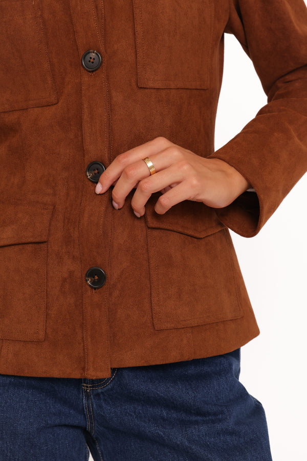 OUTERWEAR Mahlee Faux Suede Shacket - Copper Tan