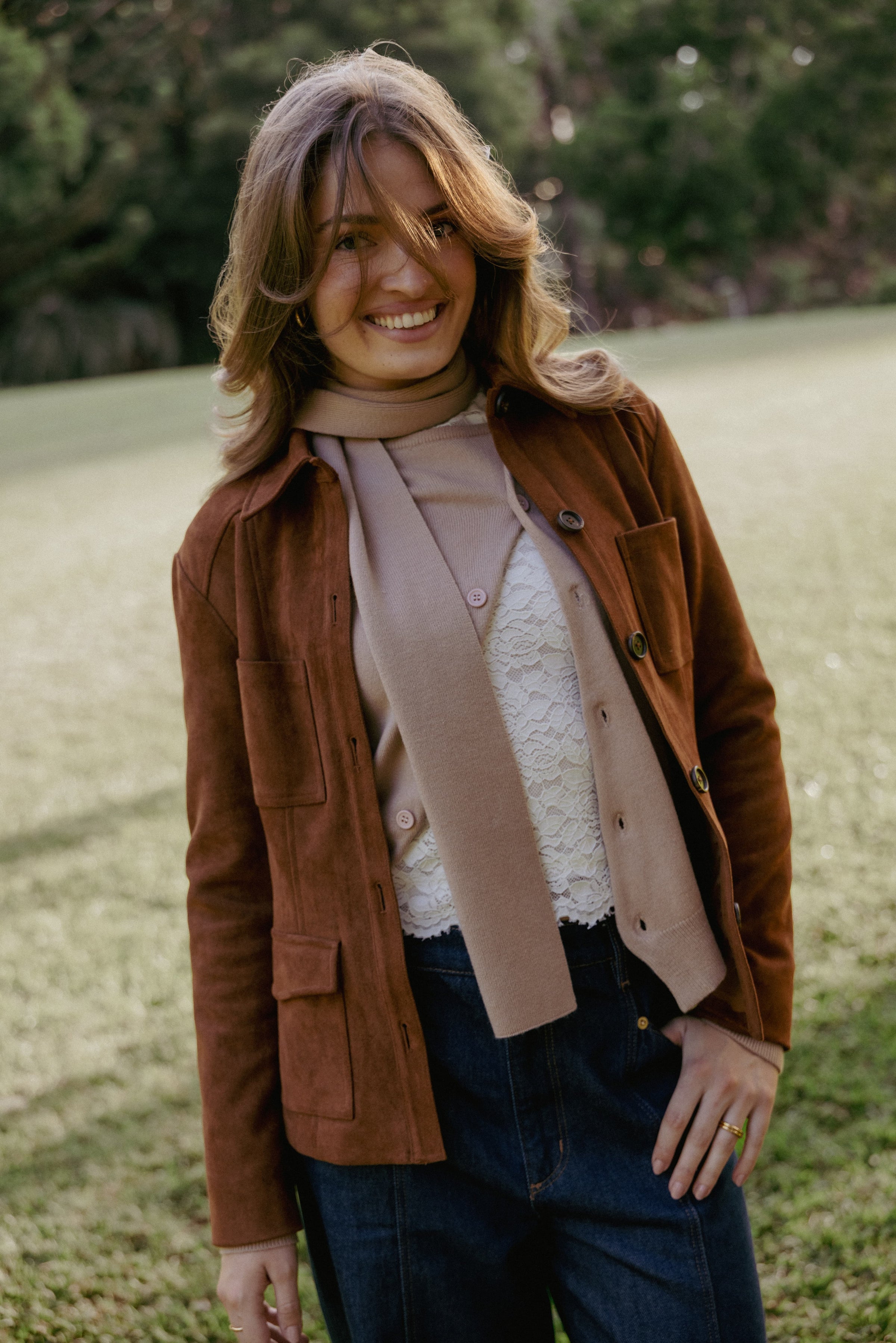 OUTERWEAR Mahlee Faux Suede Shacket - Copper Tan