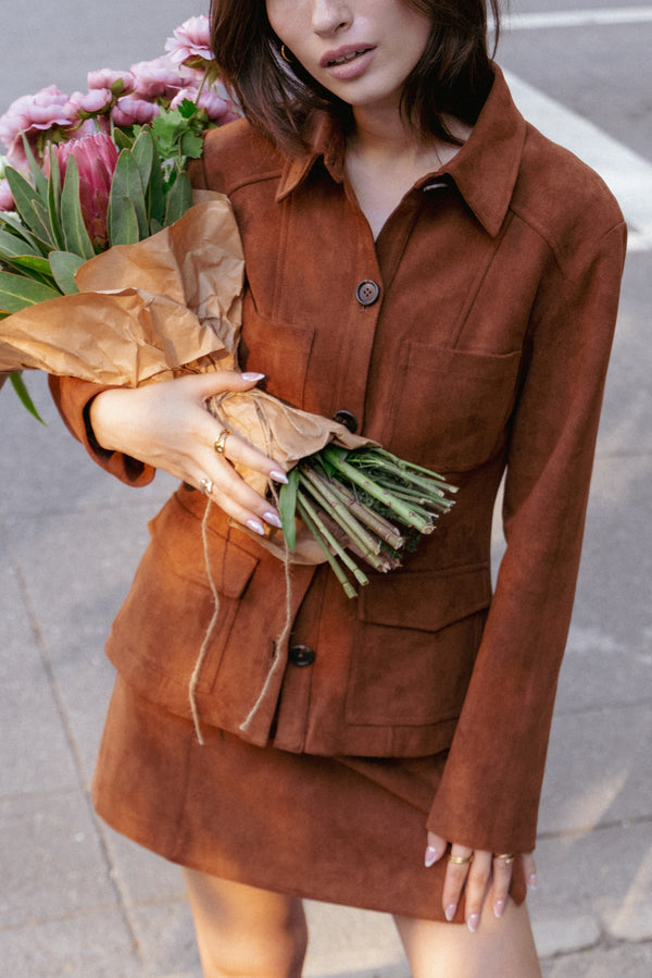 OUTERWEAR Mahlee Faux Suede Shacket - Copper Tan