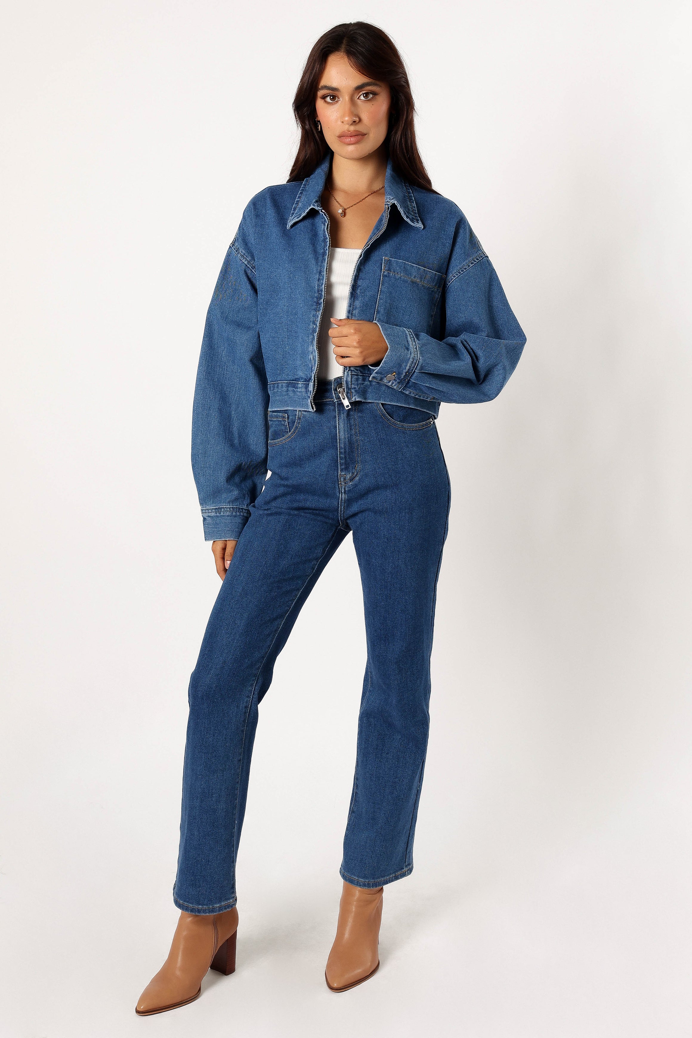 OUTERWEAR @Mariam Crop Denim Jacket - Denim