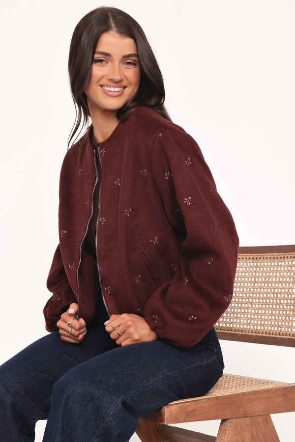OUTERWEAR Marla Cropped Bomber - Cherry