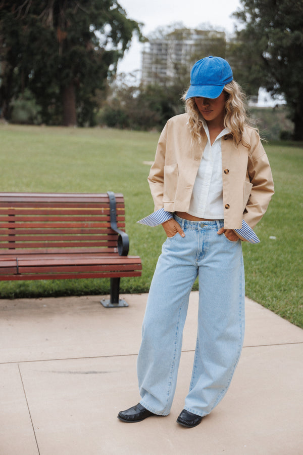 OUTERWEAR Mattie Cropped Trucker Jacket - Taupe