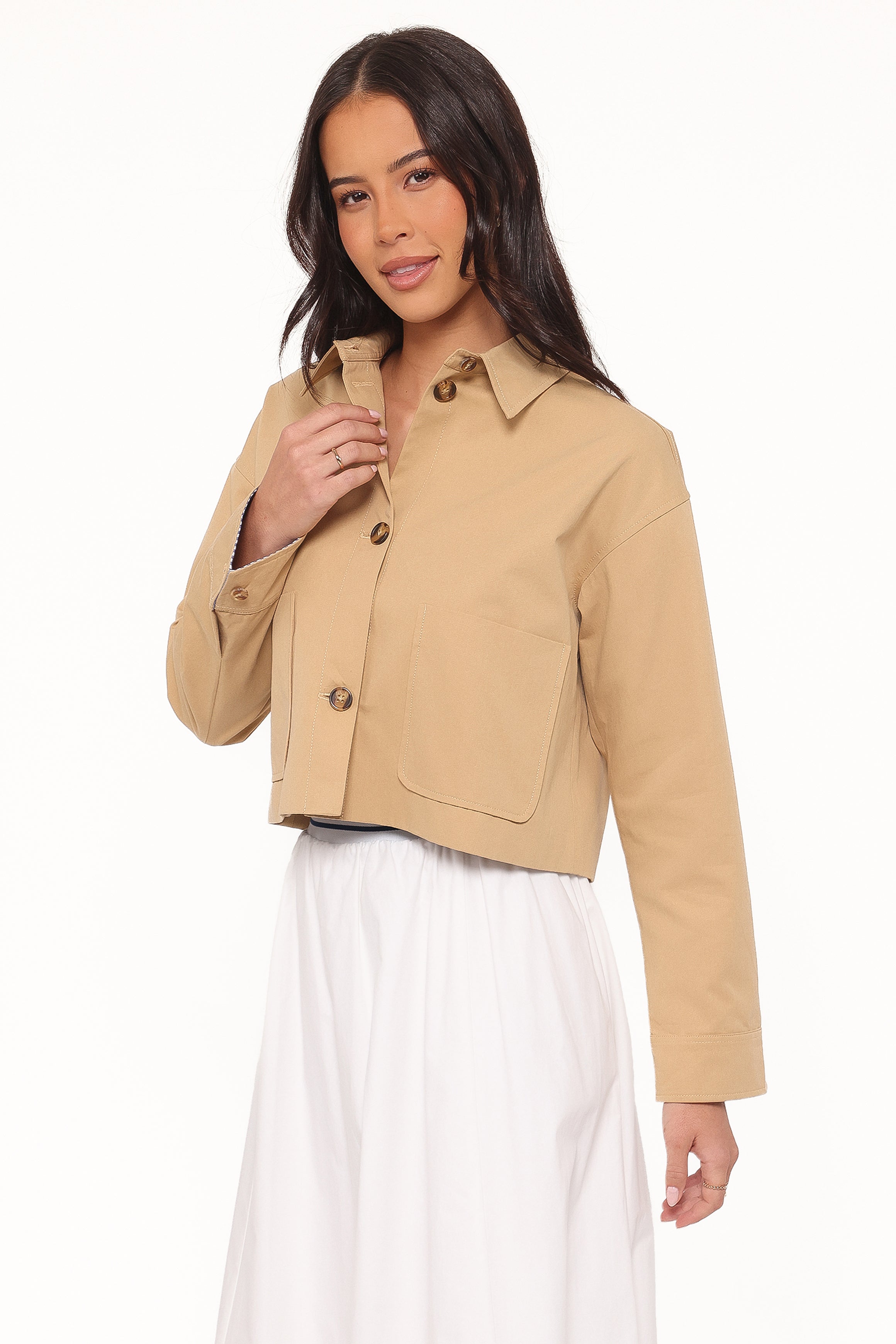 OUTERWEAR Mattie Cropped Trucker Jacket - Taupe