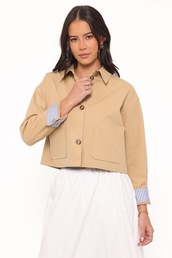 OUTERWEAR Mattie Cropped Trucker Jacket - Taupe