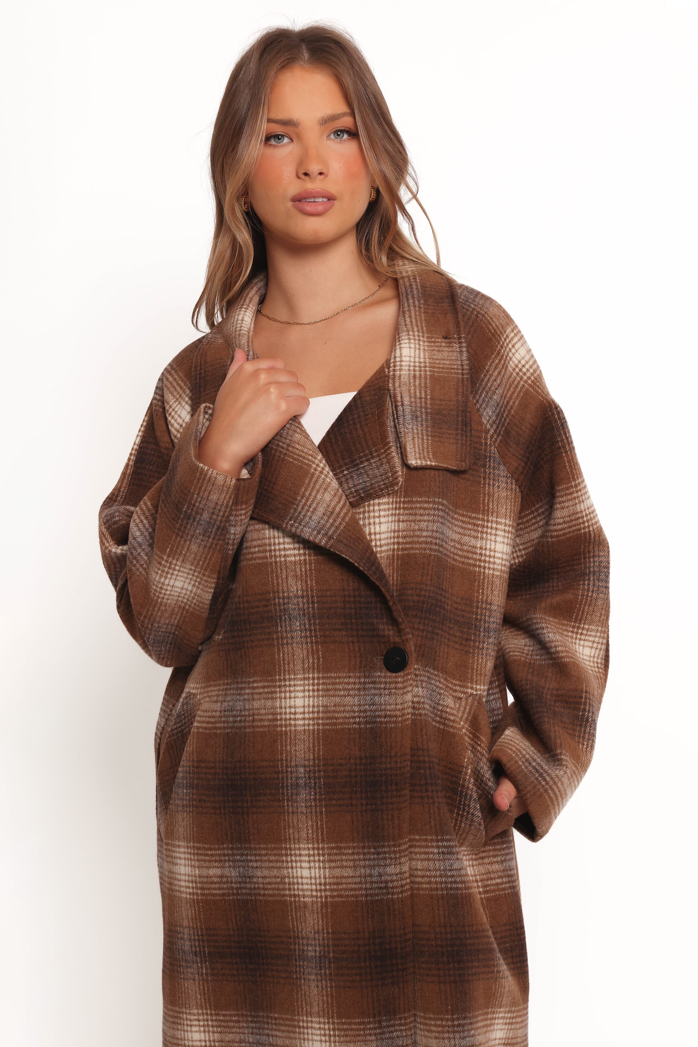 OUTERWEAR Maya Long Coat - Brown Check