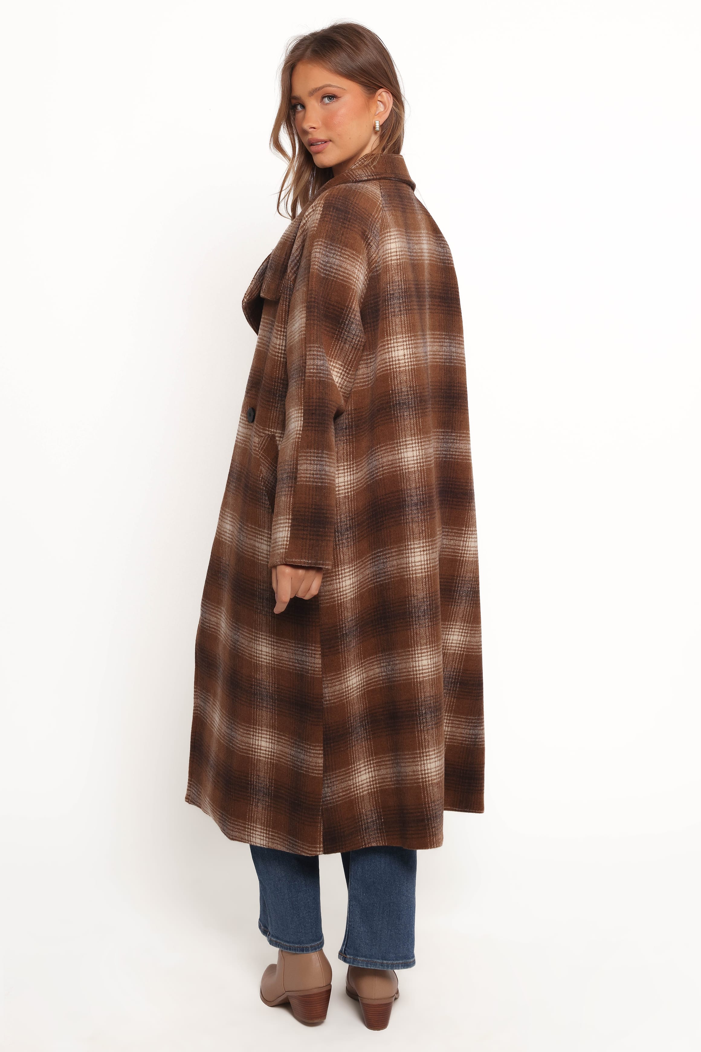 OUTERWEAR Maya Long Coat - Brown Check
