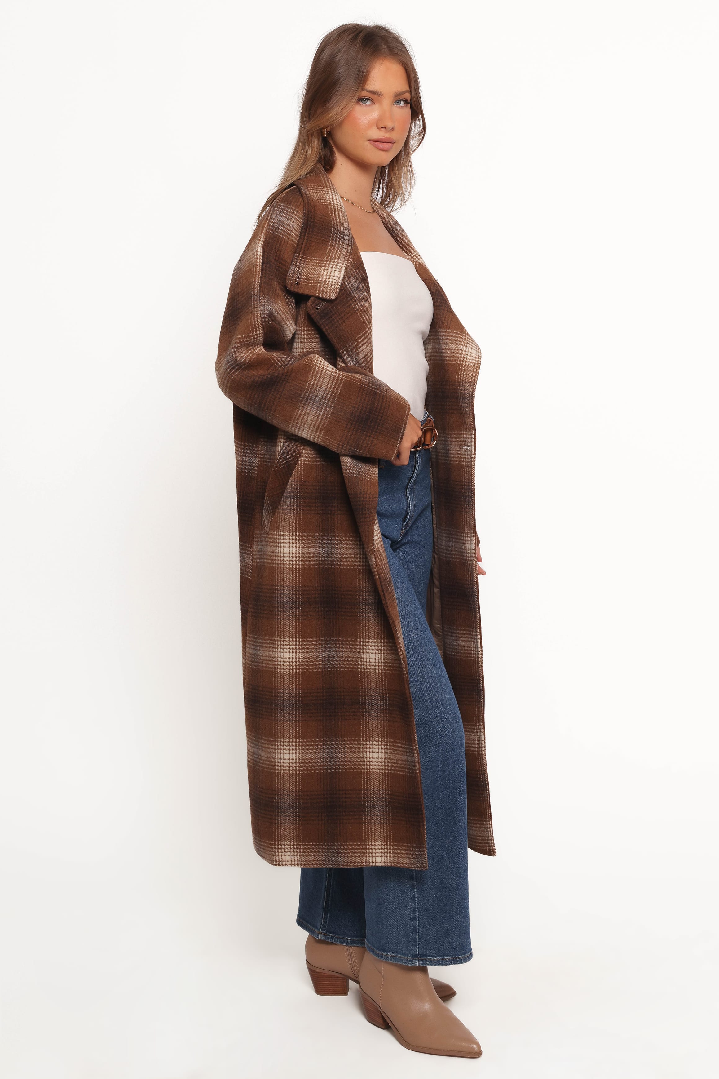 OUTERWEAR Maya Long Coat - Brown Check