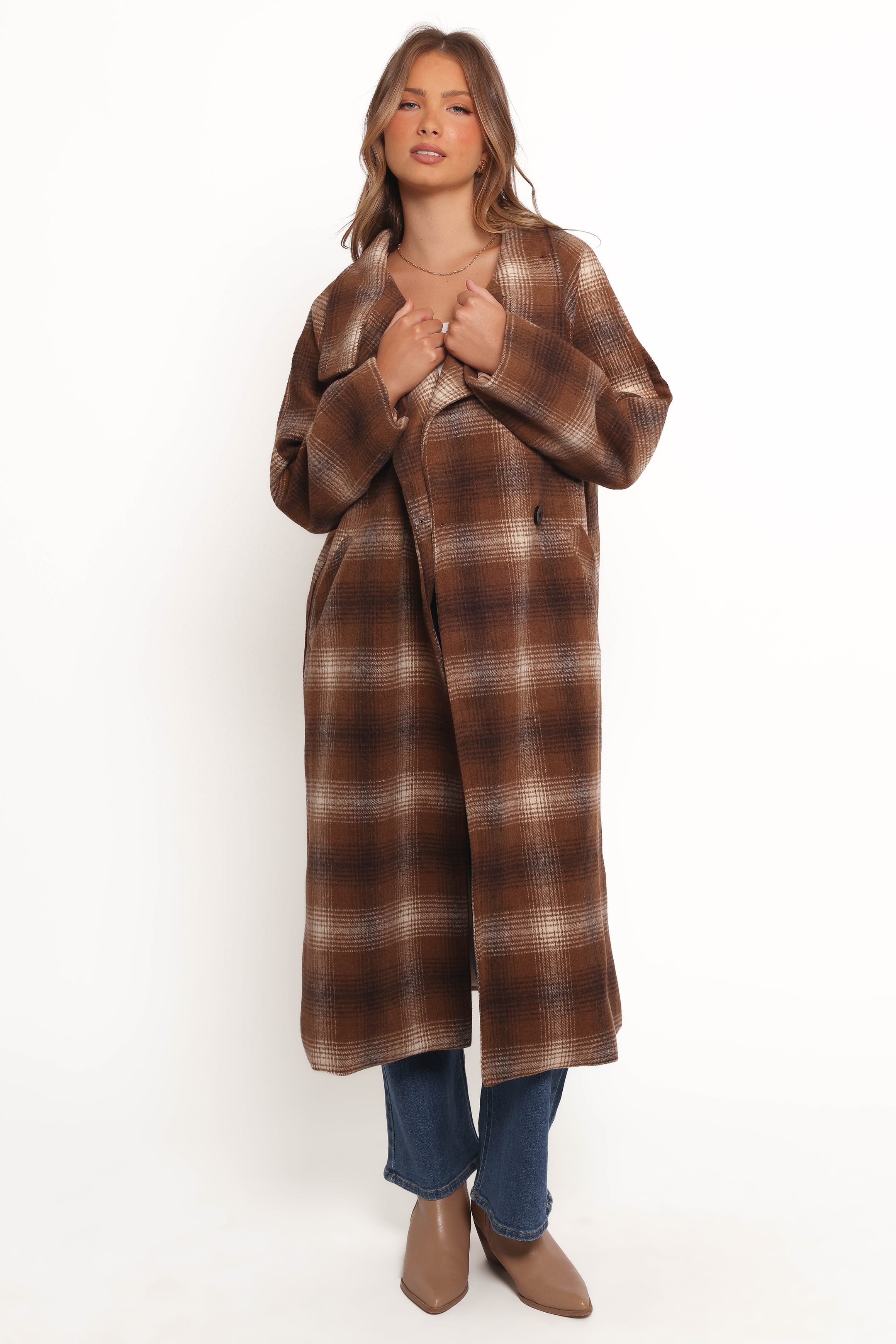 OUTERWEAR Maya Long Coat - Brown Check