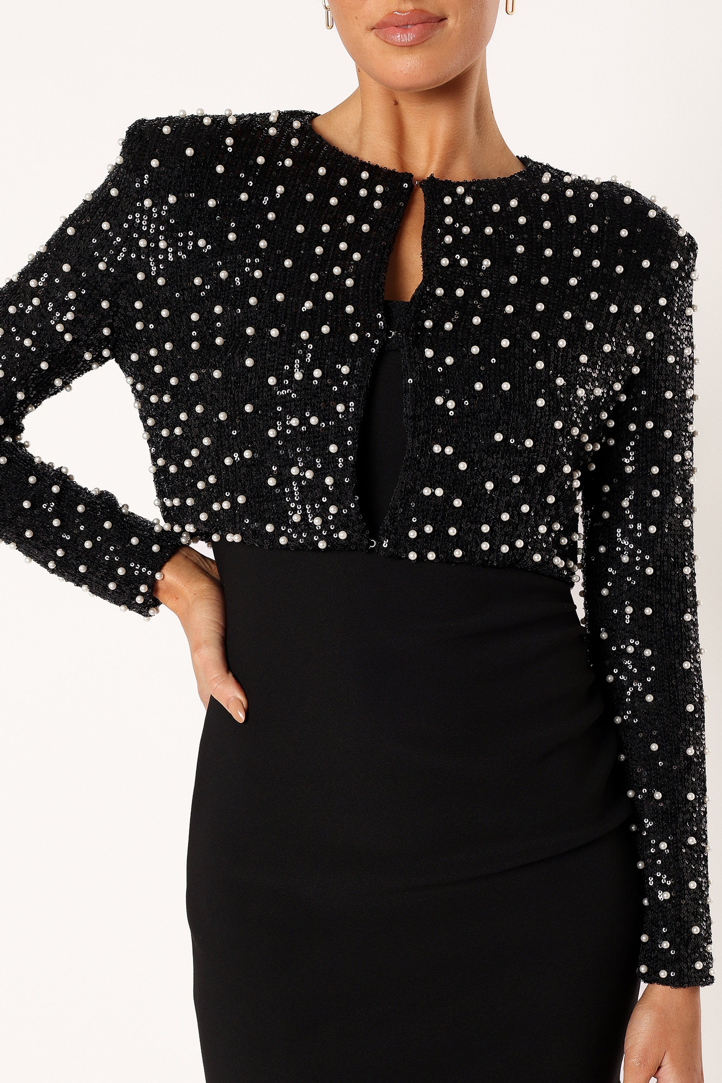 OUTERWEAR Monica All Over Pearl Crop Jacket - Black