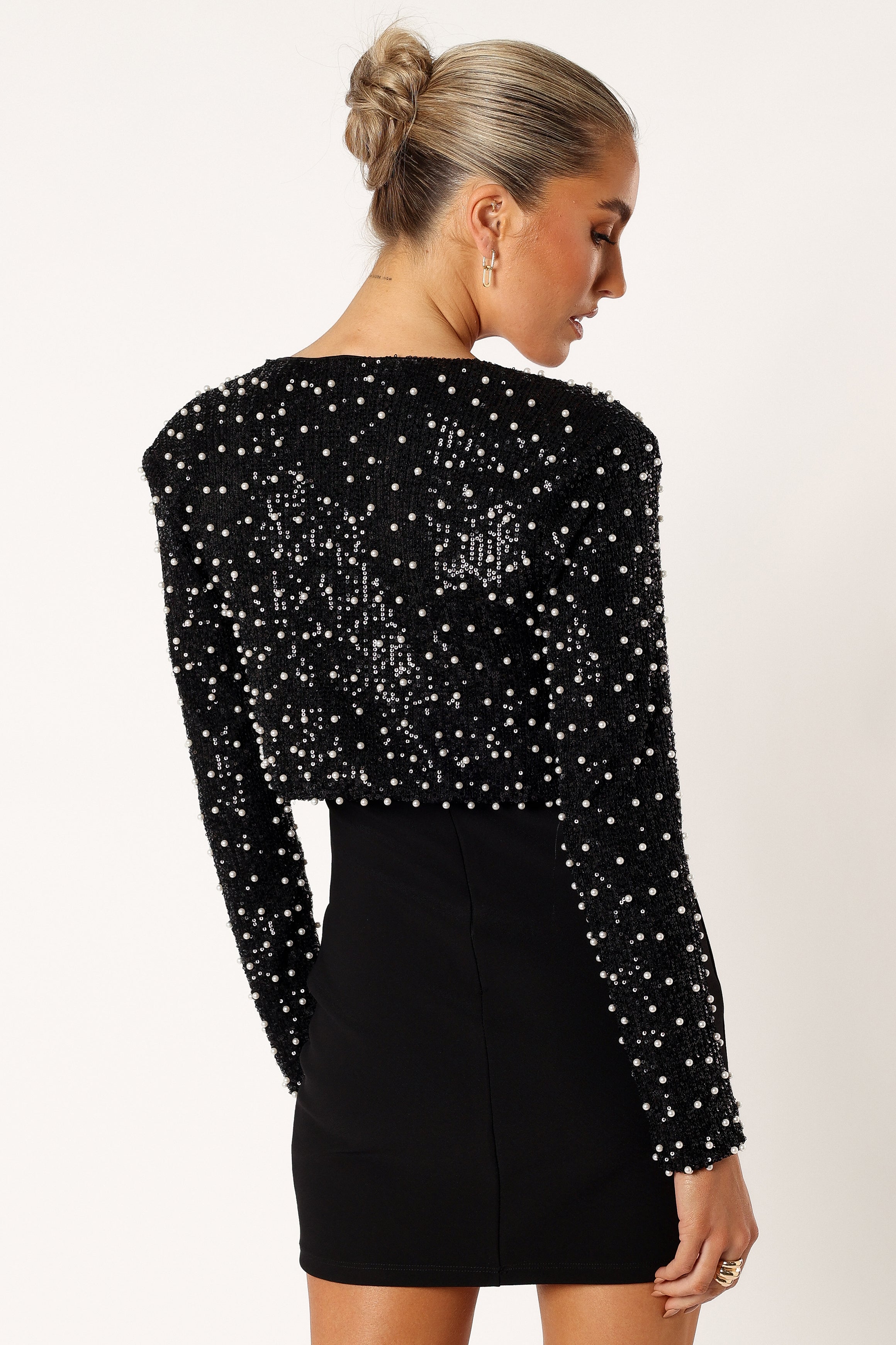 OUTERWEAR Monica All Over Pearl Crop Jacket - Black