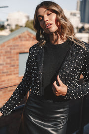 OUTERWEAR Monica All Over Pearl Crop Jacket - Black
