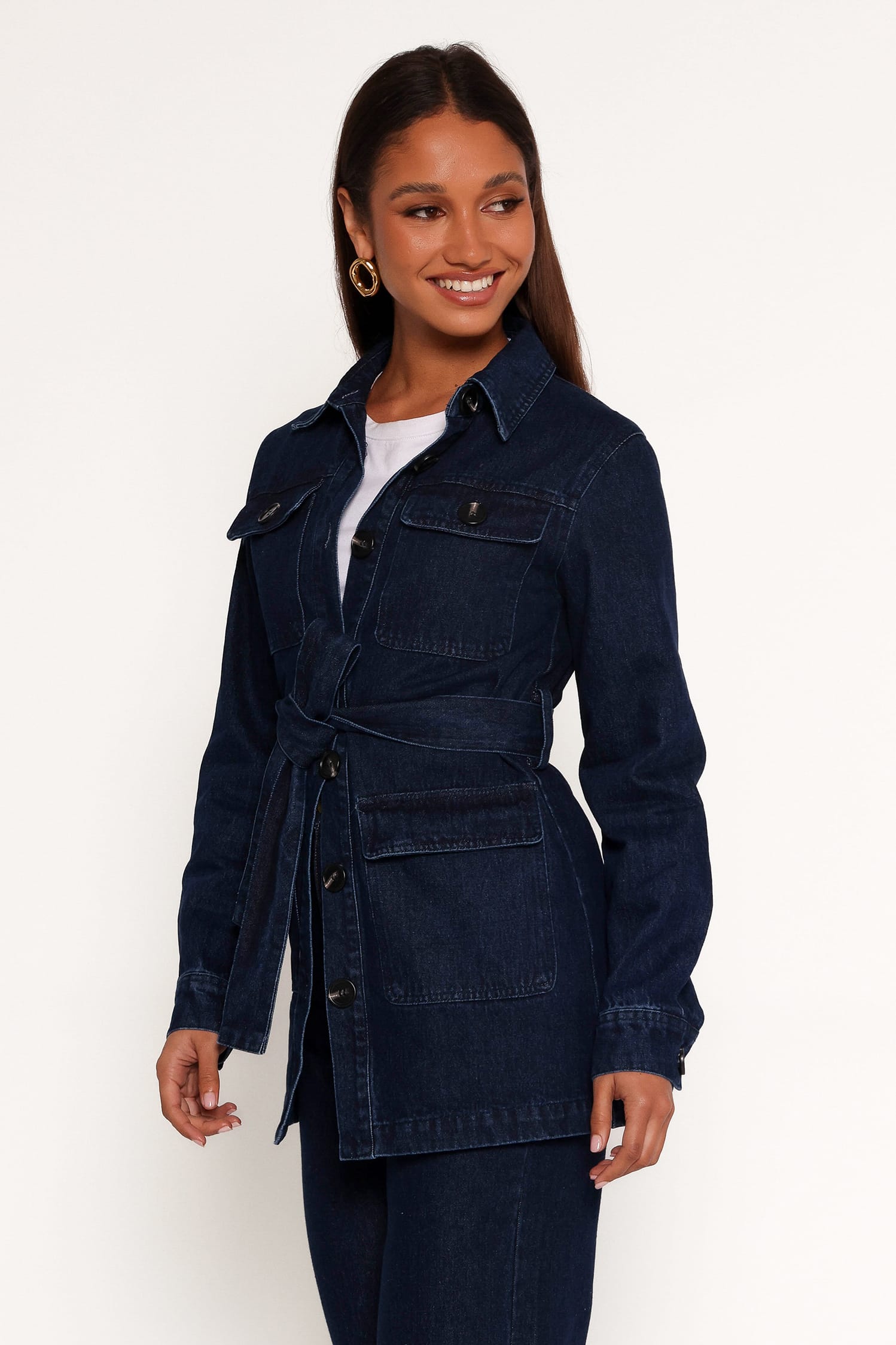 OUTERWEAR Nadine Tie Waist Button Front Jacket - Denim