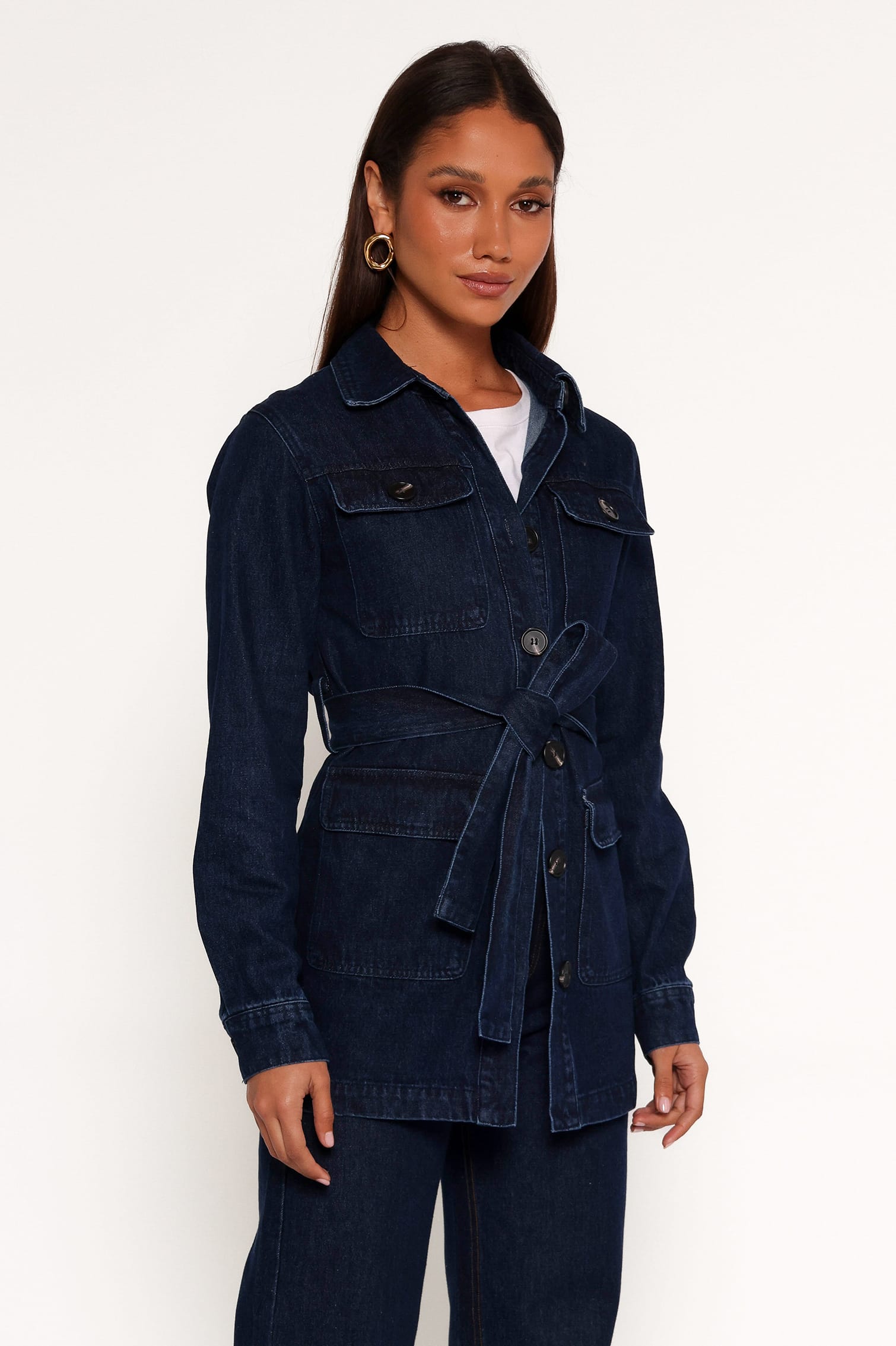 OUTERWEAR Nadine Tie Waist Button Front Jacket - Denim