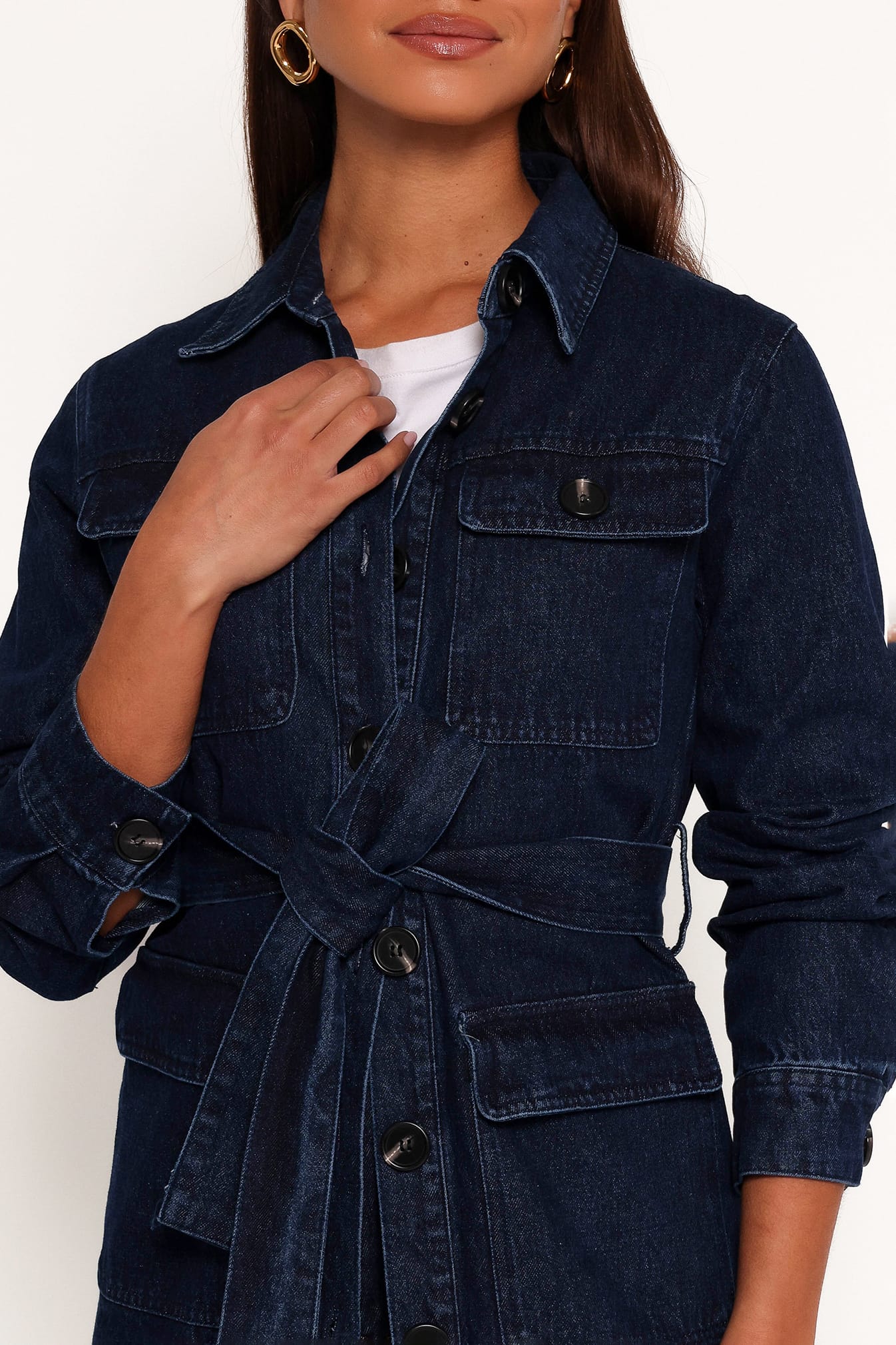 OUTERWEAR Nadine Tie Waist Button Front Jacket - Denim