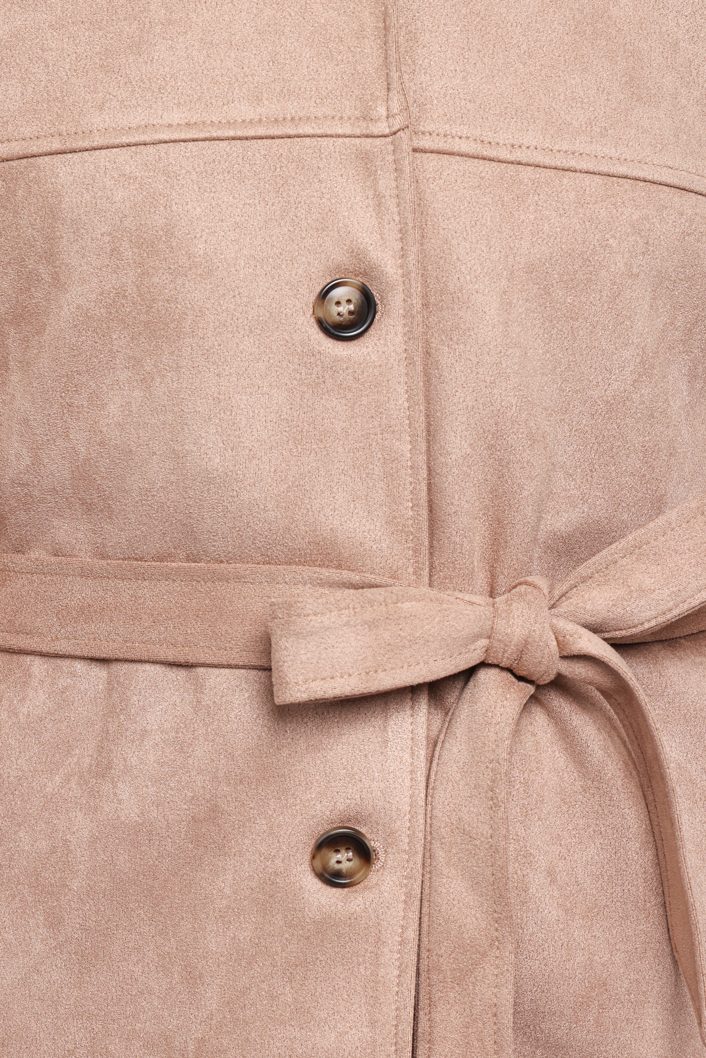 OUTERWEAR Nelly Faux Suede Cropped Trench Coat - Mushroom