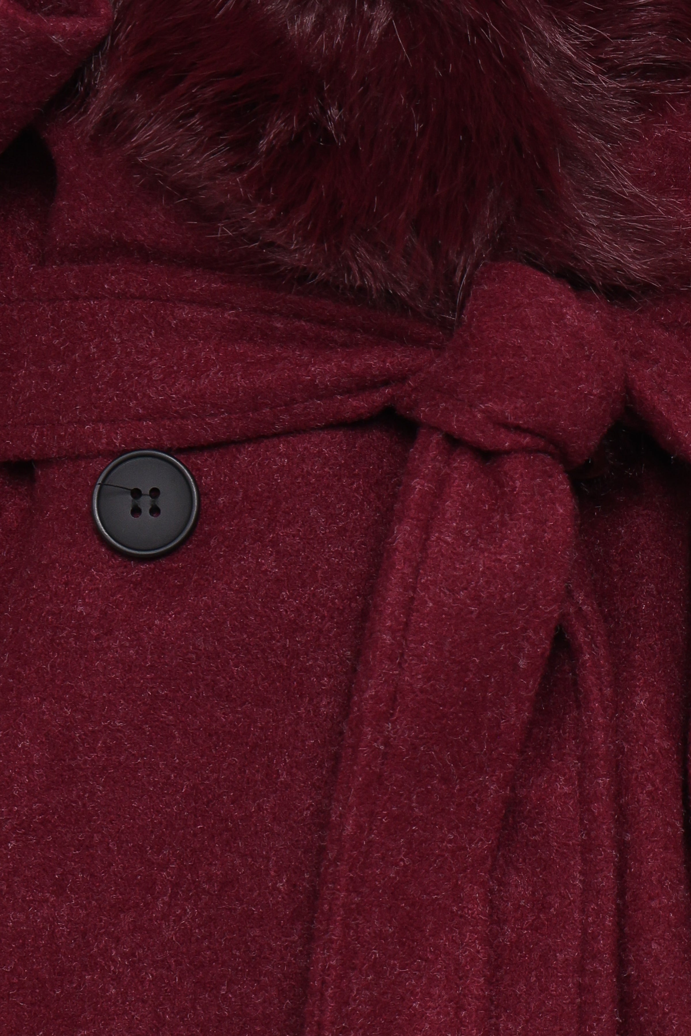 OUTERWEAR Nina Fur Collar Tie Waist Coat - Burgundy