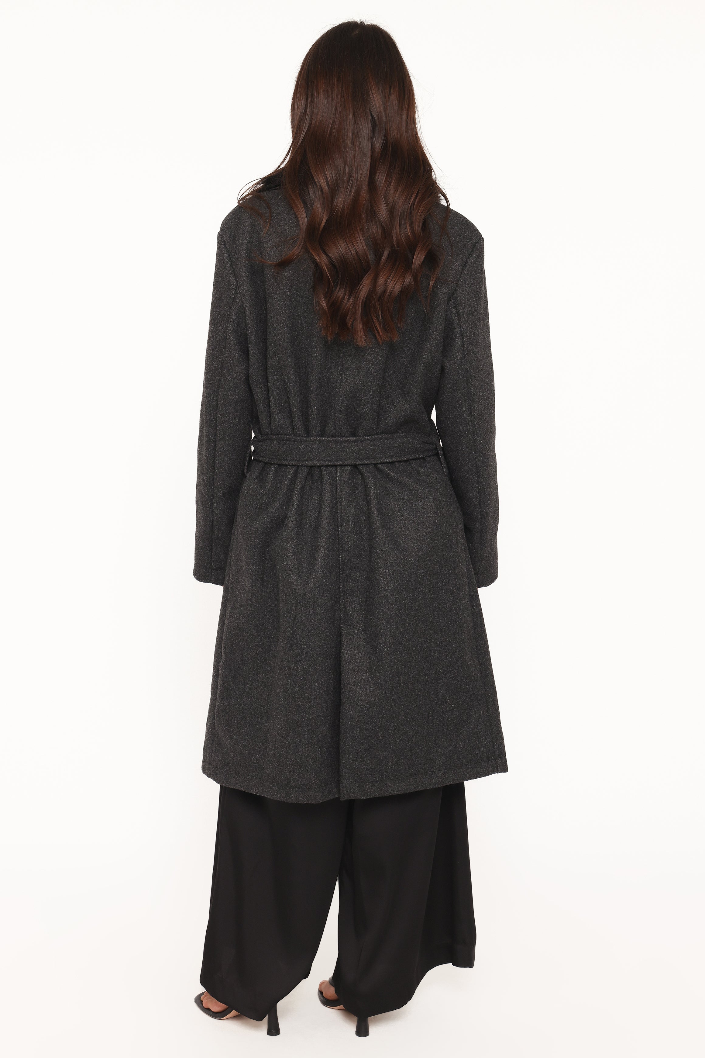 OUTERWEAR Nina Fur Collar Tie Waist Coat - Charcoal