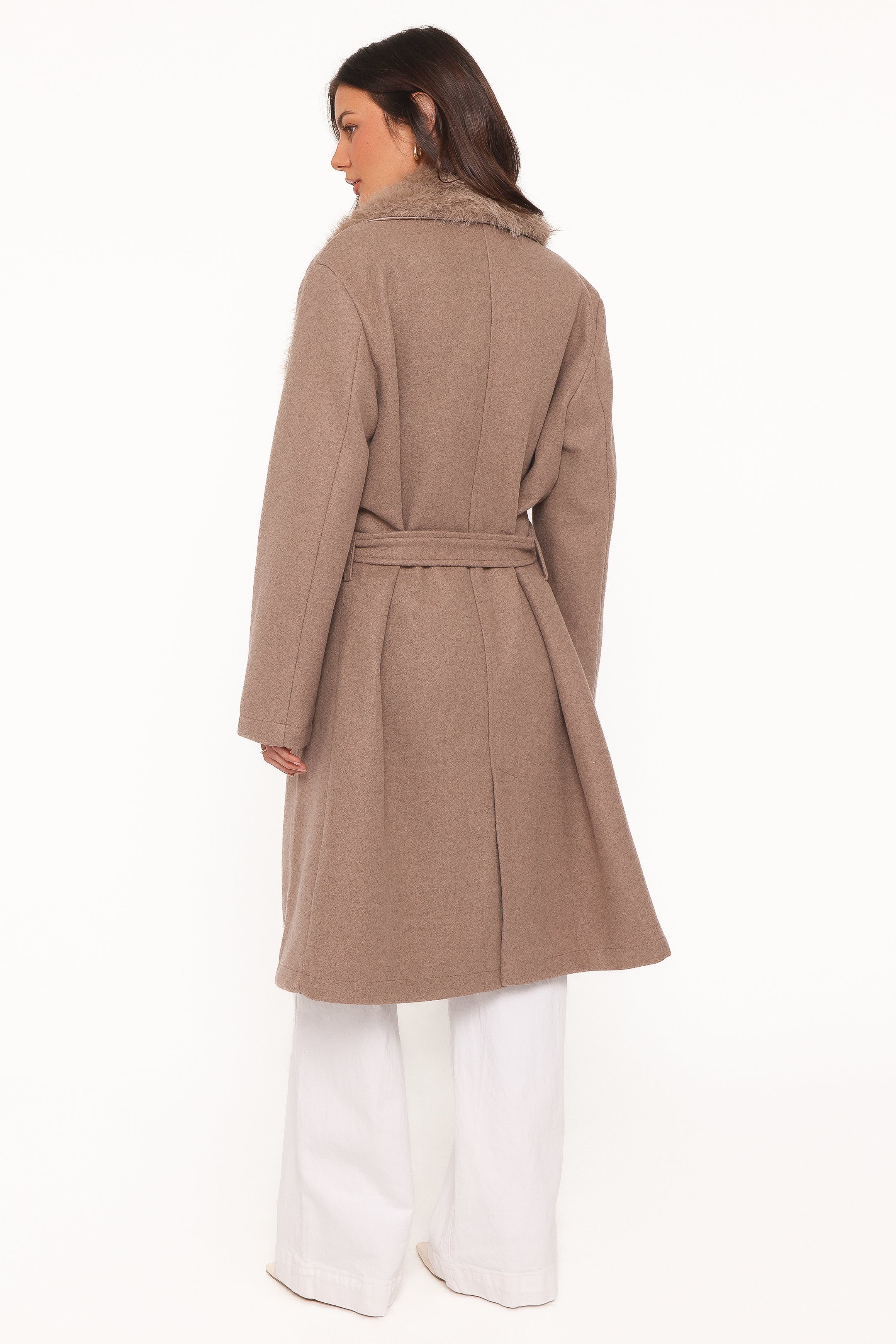 OUTERWEAR Nina Fur Collar Tie Waist Coat - Toffee Brown