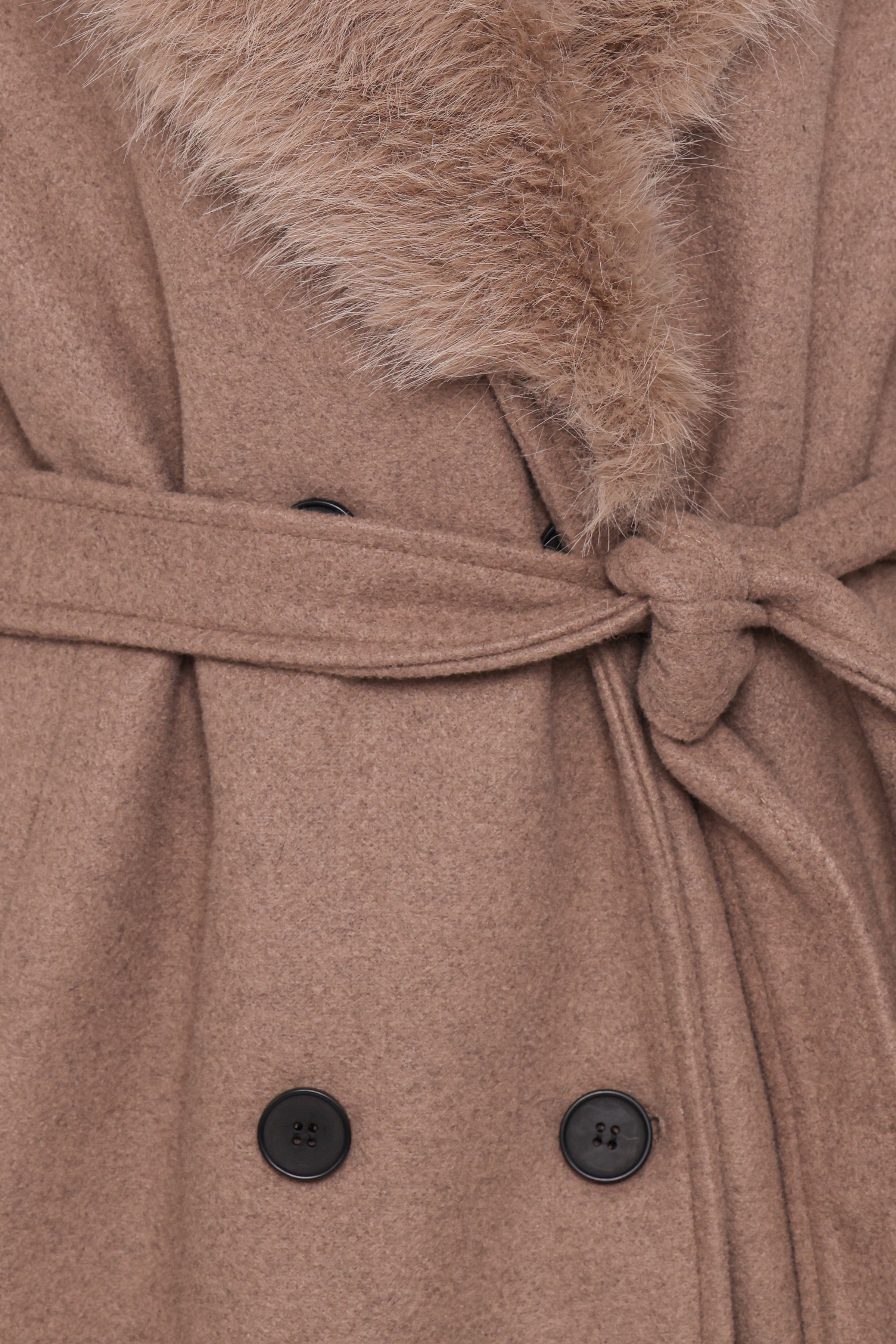 OUTERWEAR Nina Fur Collar Tie Waist Coat - Toffee Brown