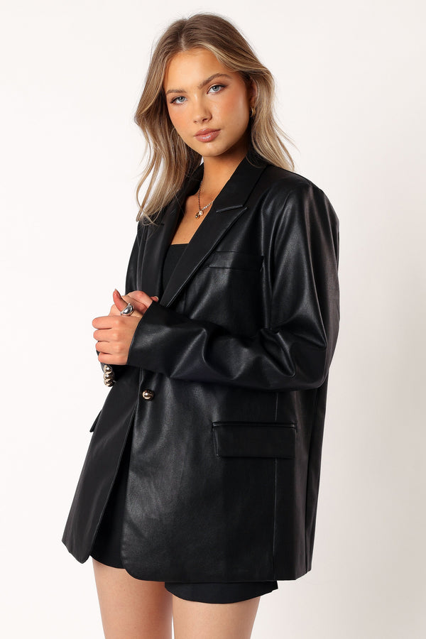 OUTERWEAR @Octavia Faux Leather Blazer - Black