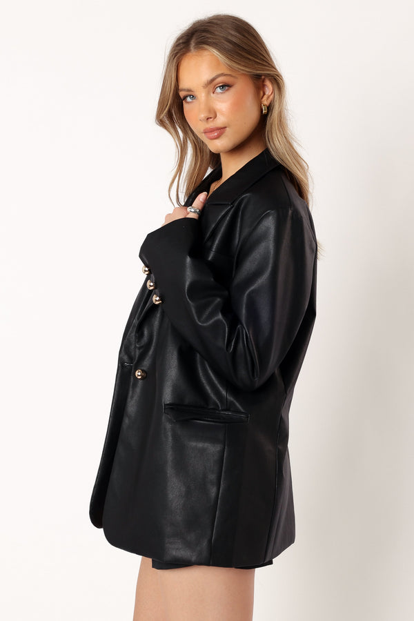 OUTERWEAR @Octavia Faux Leather Blazer - Black