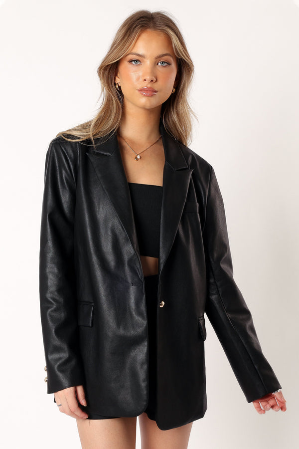 OUTERWEAR @Octavia Faux Leather Blazer - Black