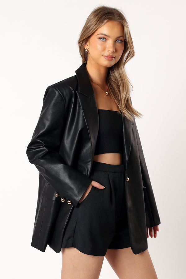 OUTERWEAR @Octavia Faux Leather Blazer - Black