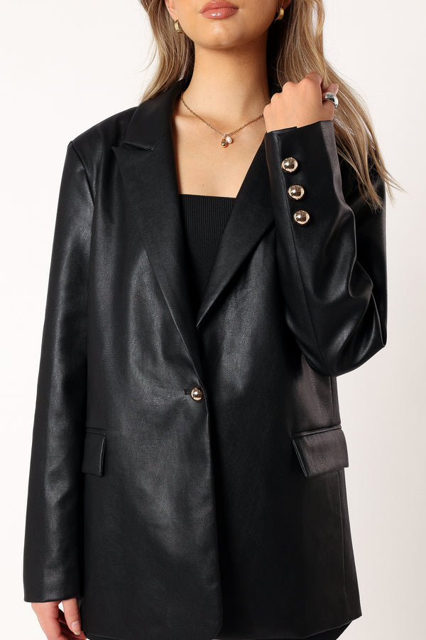 OUTERWEAR @Octavia Faux Leather Blazer - Black