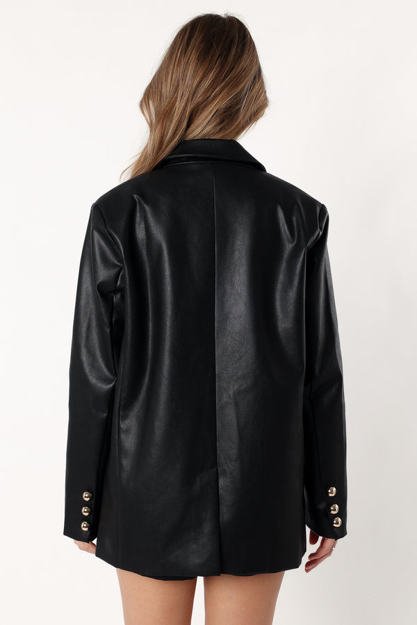 OUTERWEAR @Octavia Faux Leather Blazer - Black