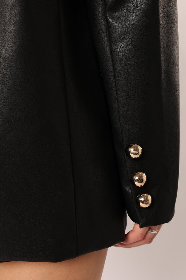 OUTERWEAR @Octavia Faux Leather Blazer - Black