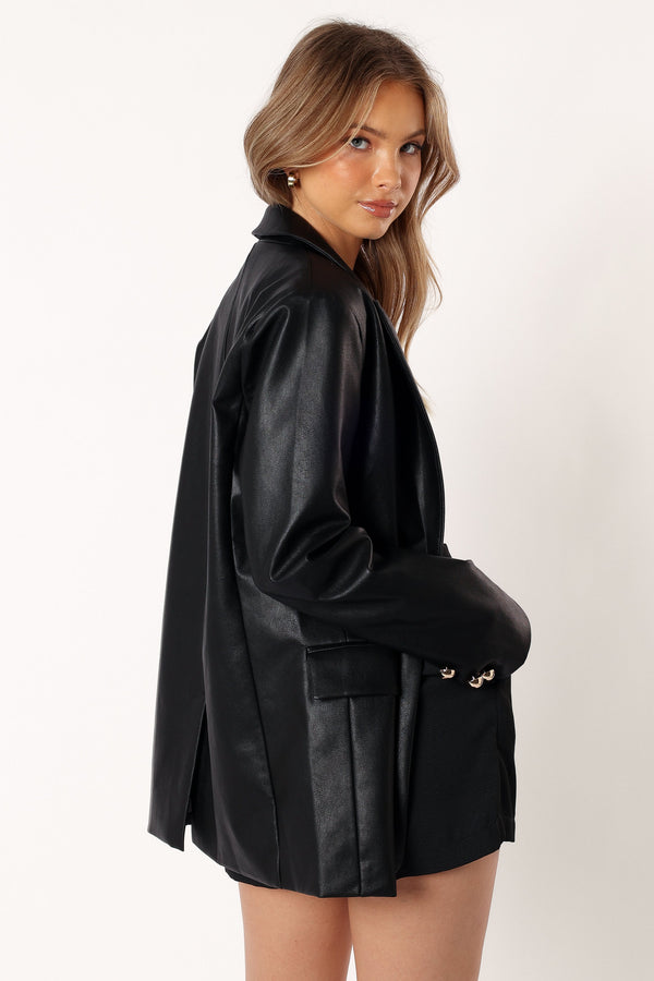 OUTERWEAR @Octavia Faux Leather Blazer - Black