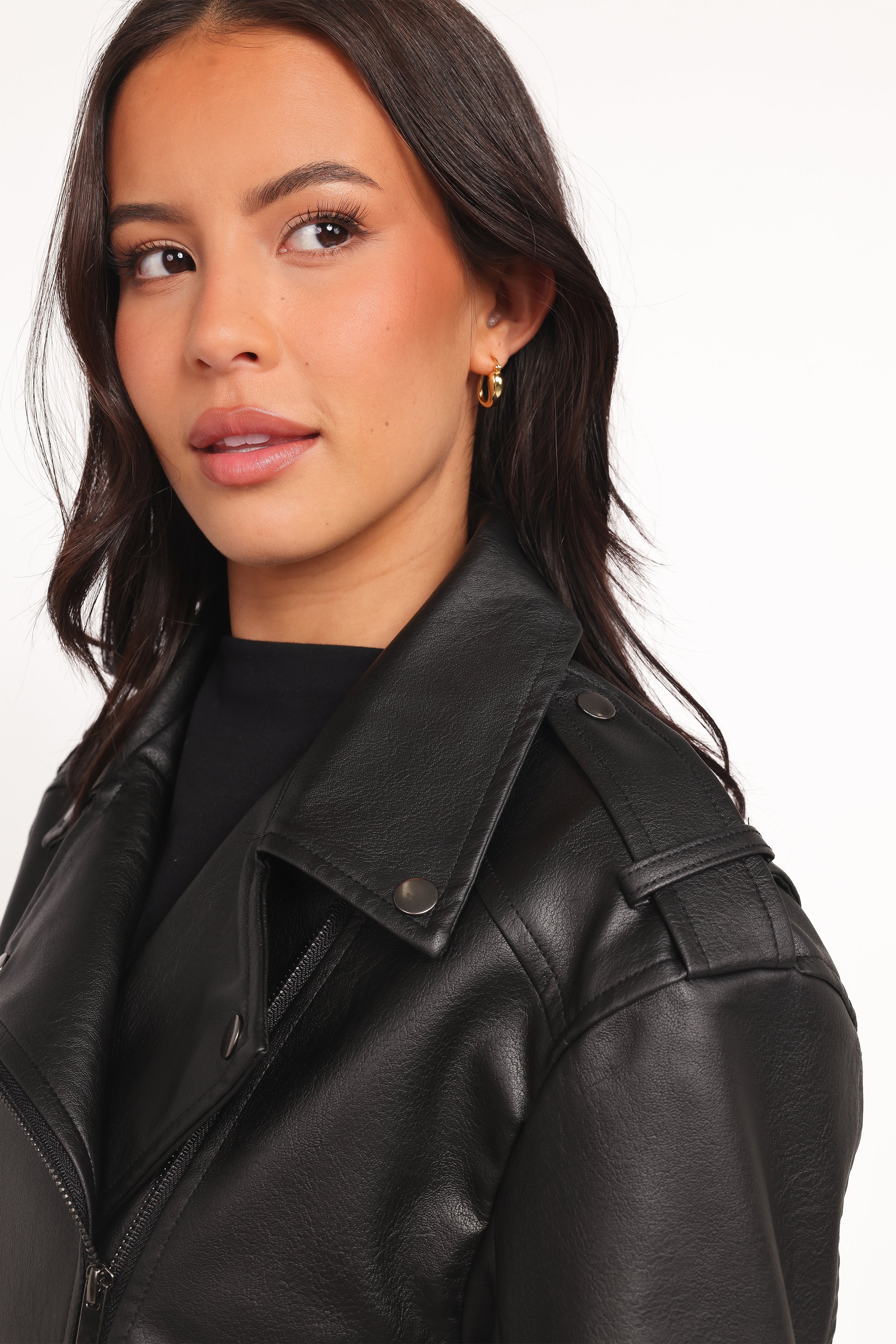 OUTERWEAR Parsons Oversized Faux Leather Moto Jacket - Black