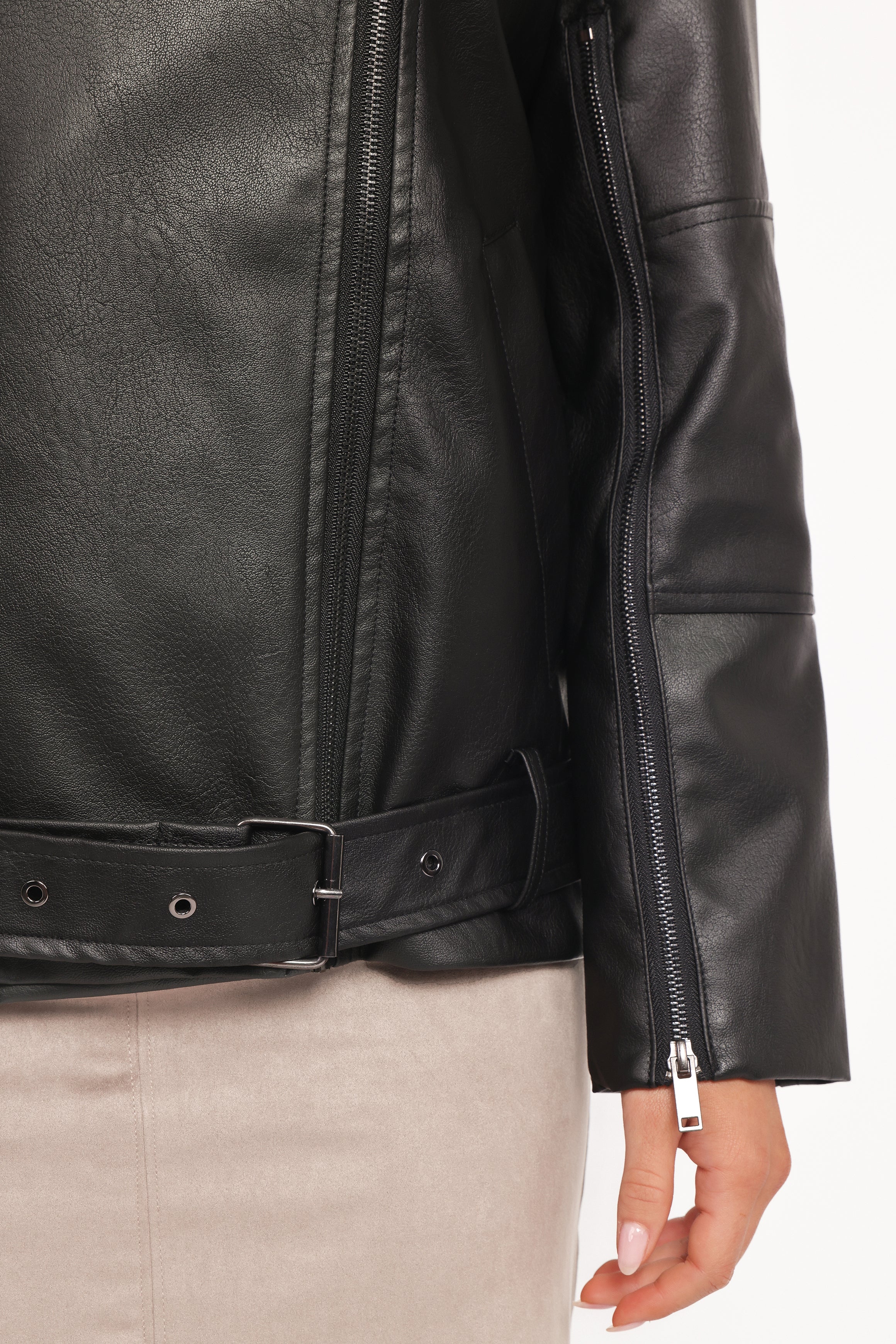 OUTERWEAR Parsons Oversized Faux Leather Moto Jacket - Black