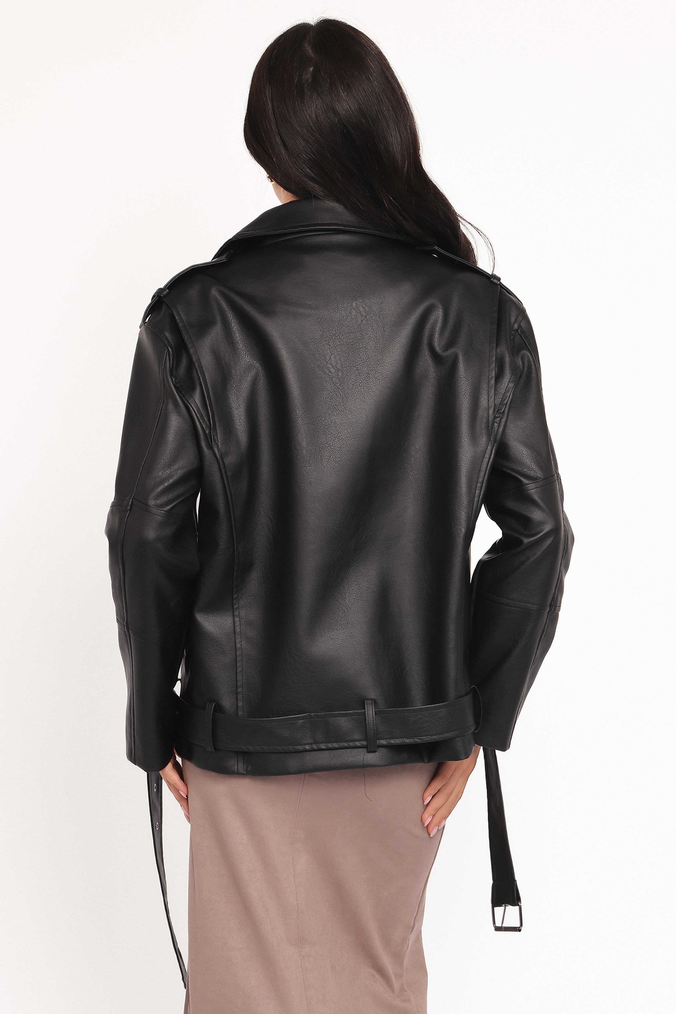 OUTERWEAR Parsons Oversized Faux Leather Moto Jacket - Black