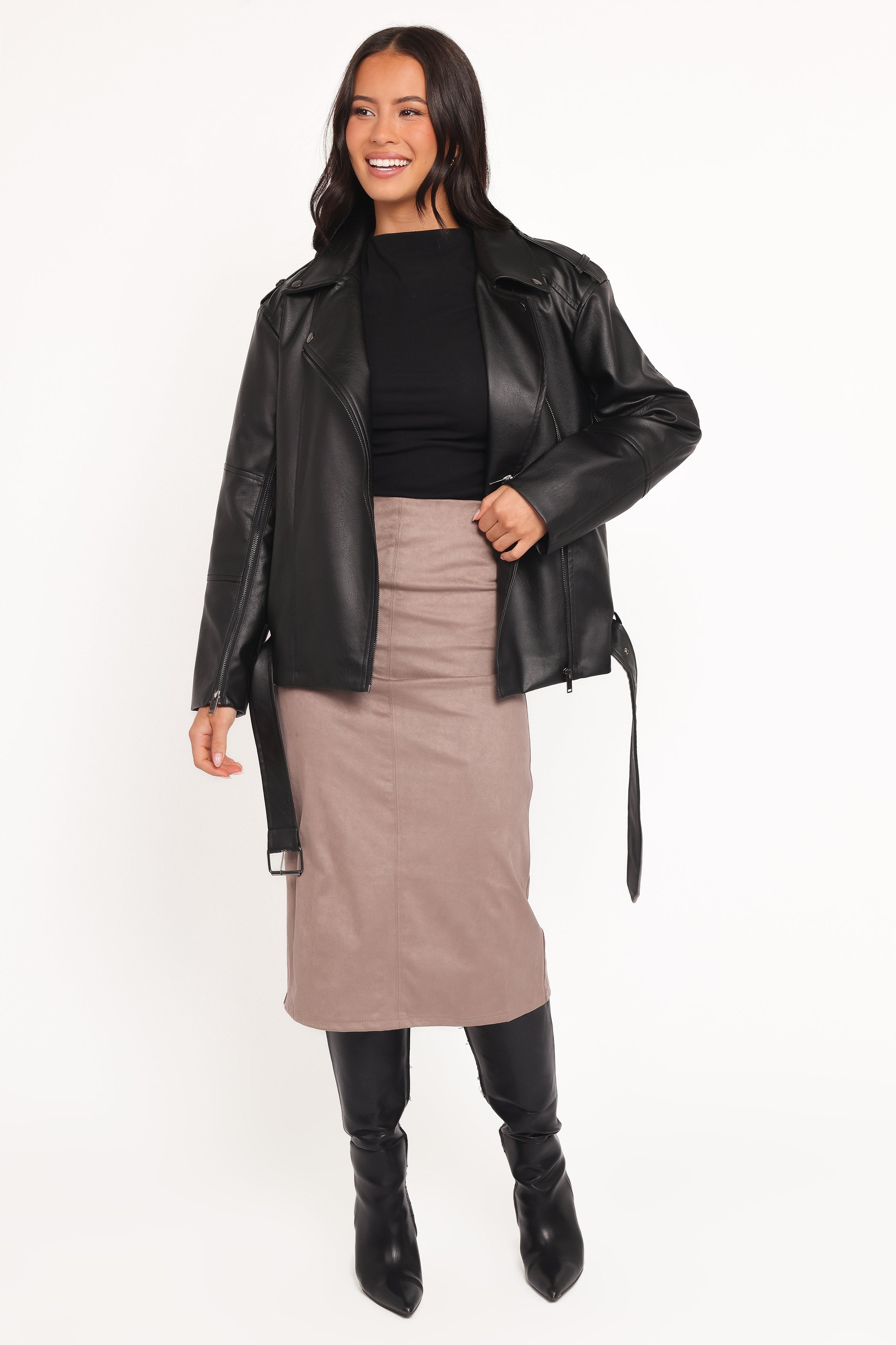 OUTERWEAR Parsons Oversized Faux Leather Moto Jacket - Black