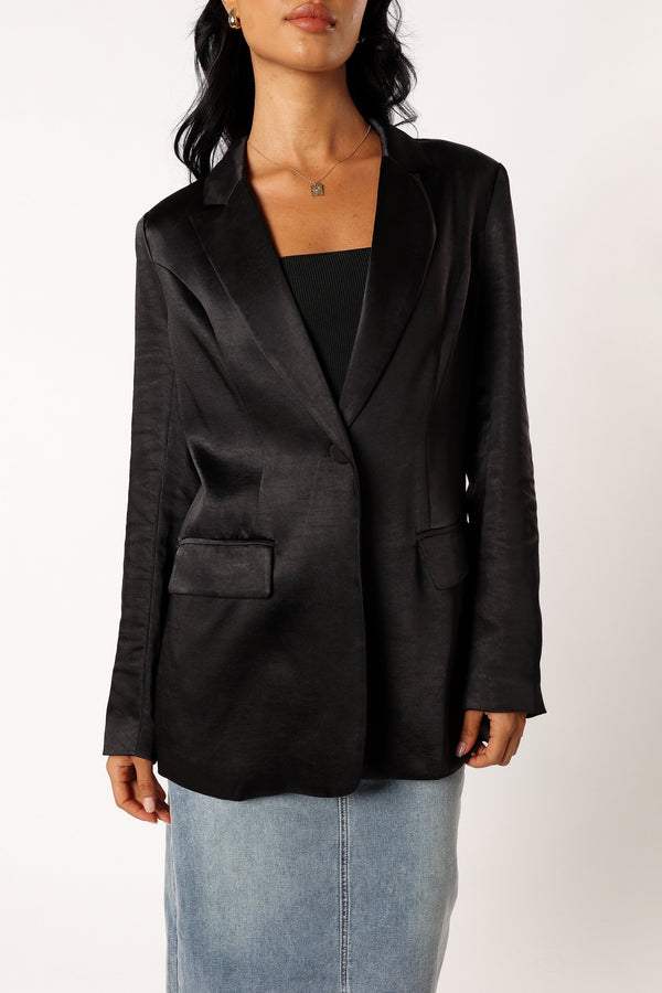 OUTERWEAR @Regina Satin Blazer - Black