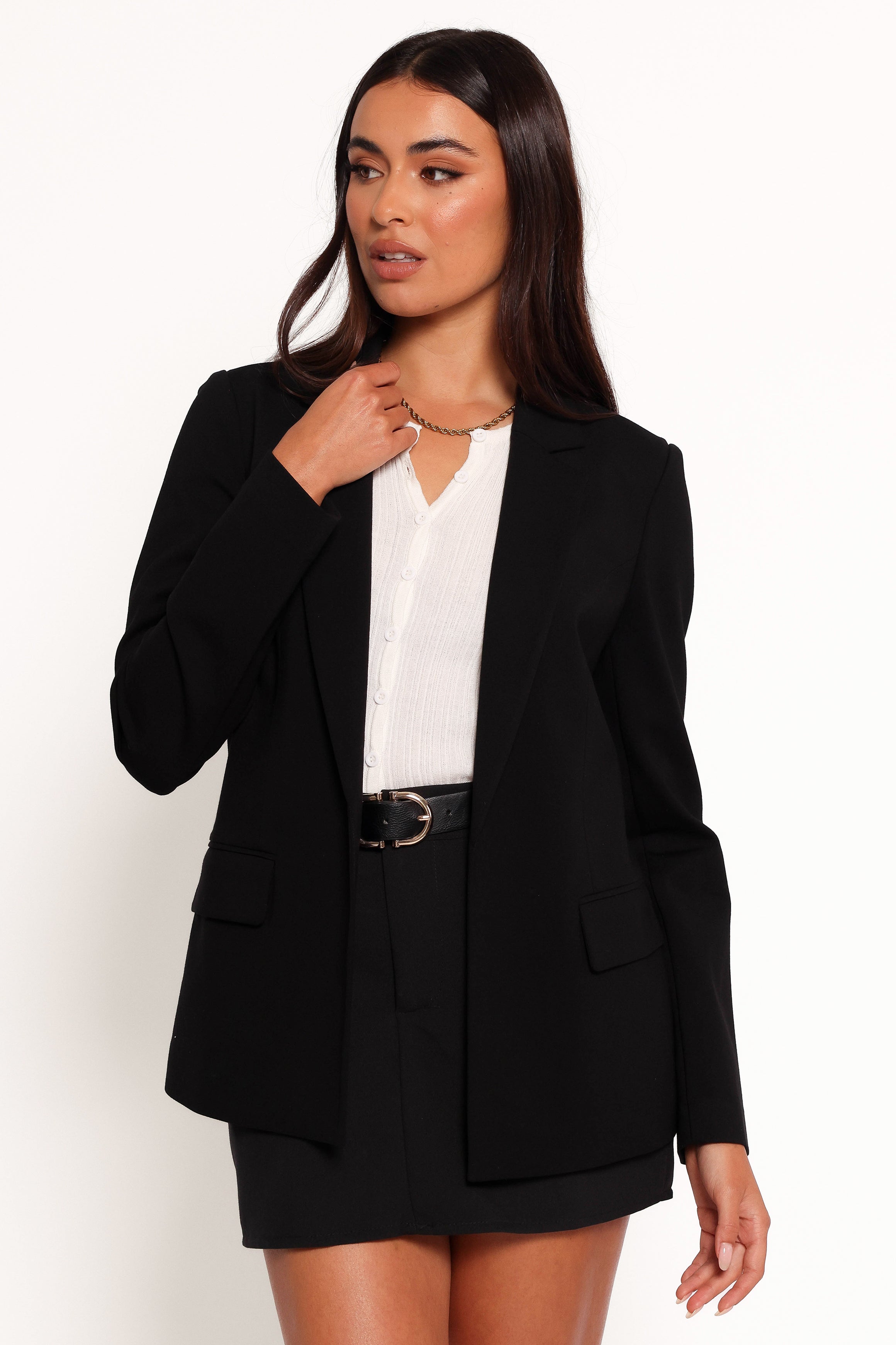 OUTERWEAR Ronny Open Front Knit Blazer - Black