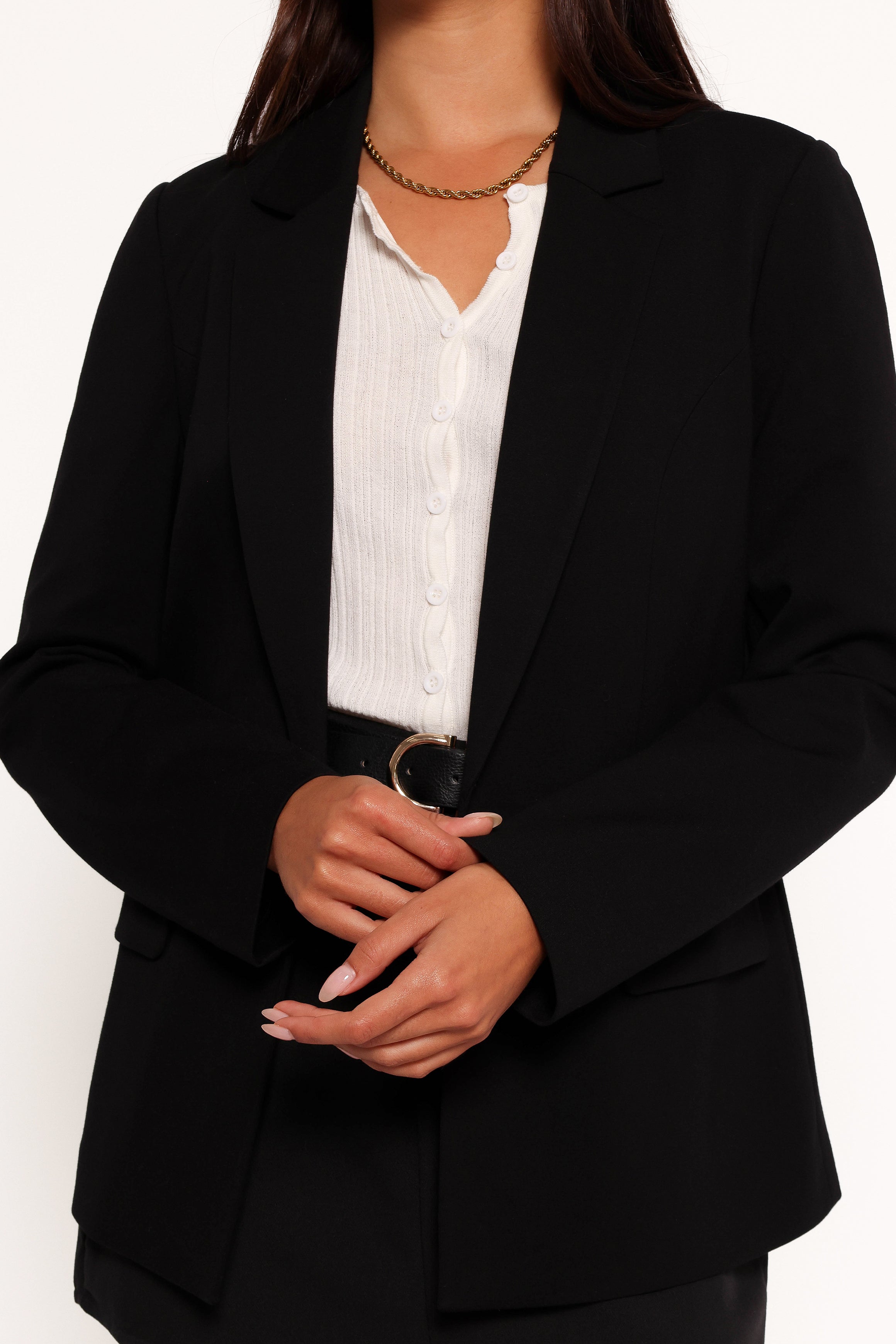 OUTERWEAR Ronny Open Front Knit Blazer - Black