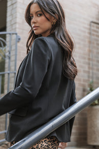 OUTERWEAR Ronny Open Front Knit Blazer - Black