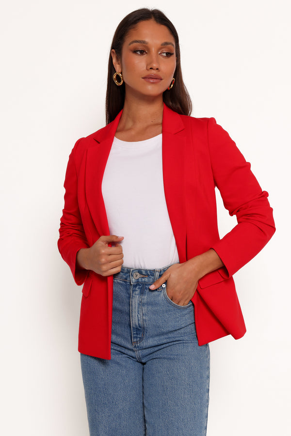 OUTERWEAR Ronny Open Front Knit Blazer - Scarlet Red