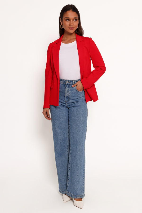 OUTERWEAR Ronny Open Front Knit Blazer - Scarlet Red