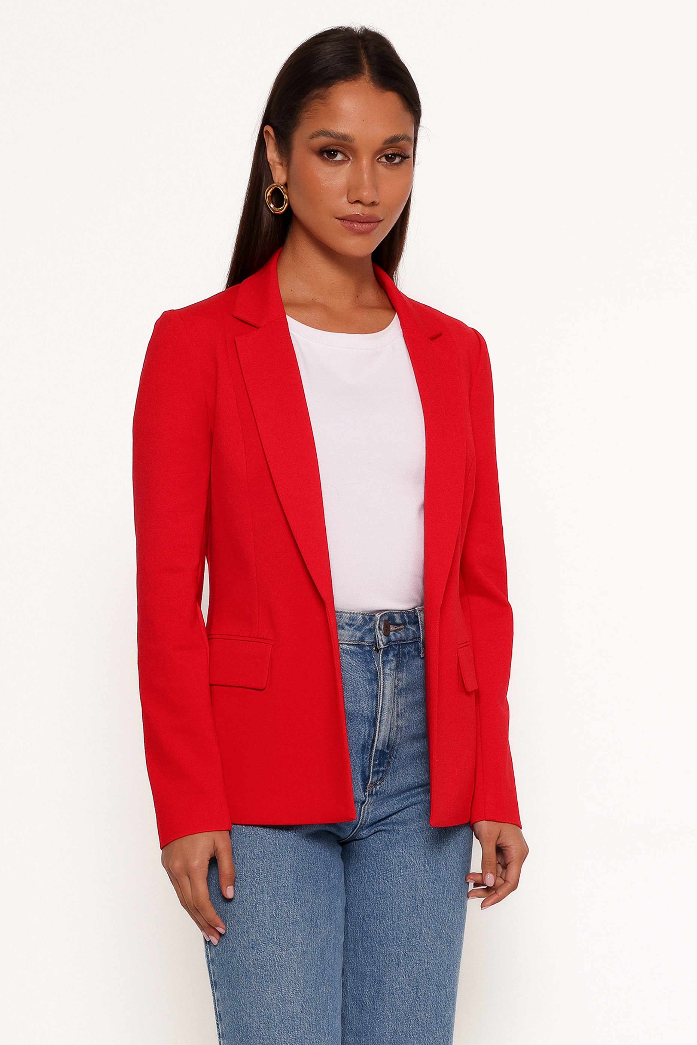 OUTERWEAR Ronny Open Front Knit Blazer - Scarlet Red