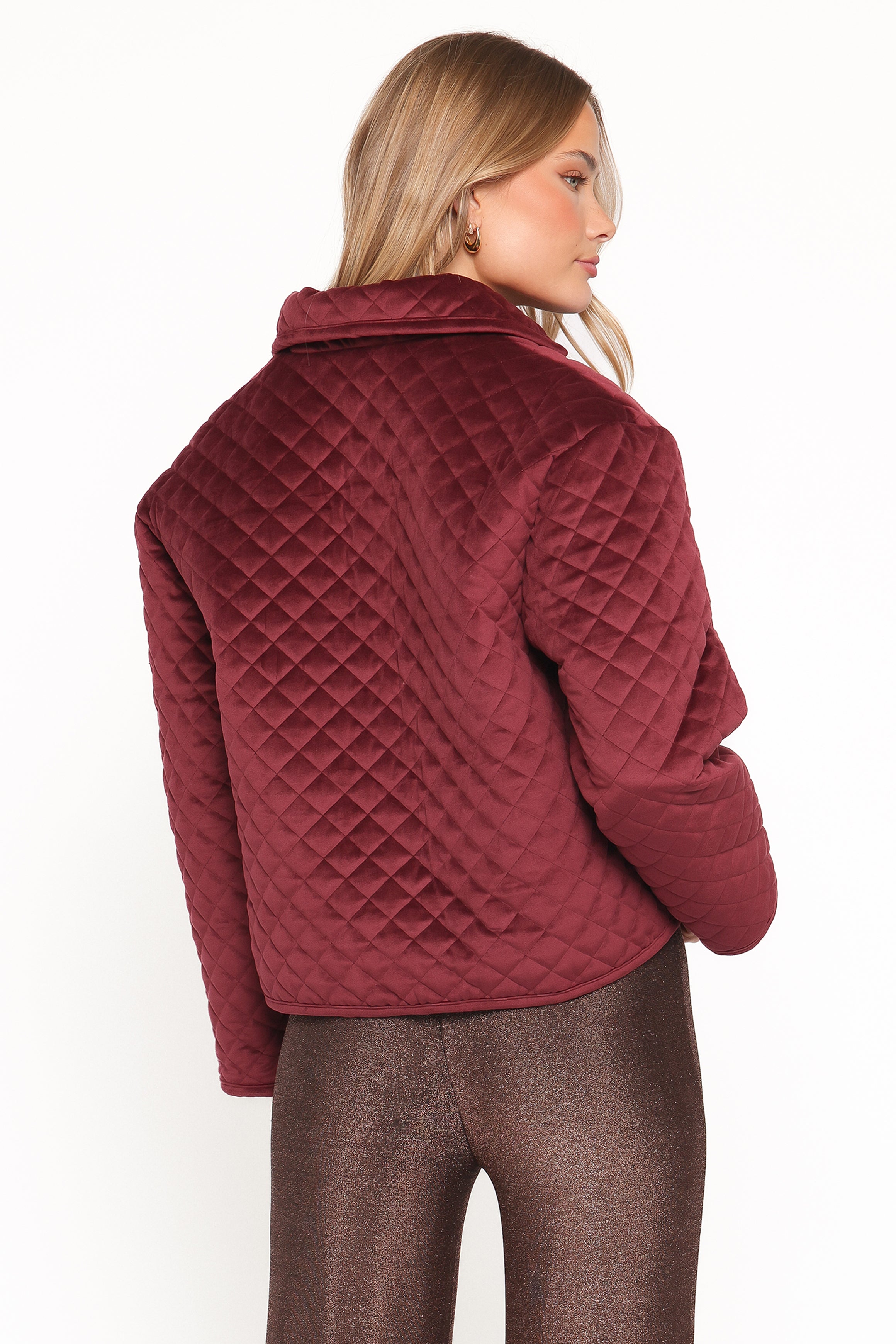 OUTERWEAR Roxanna Quilted Velvet Jacket - Wine