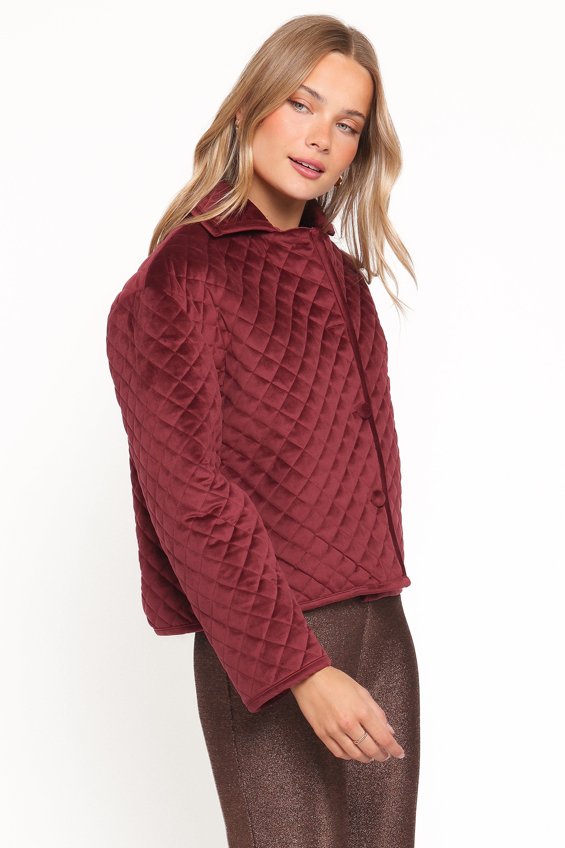 OUTERWEAR Roxanna Quilted Velvet Jacket - Wine