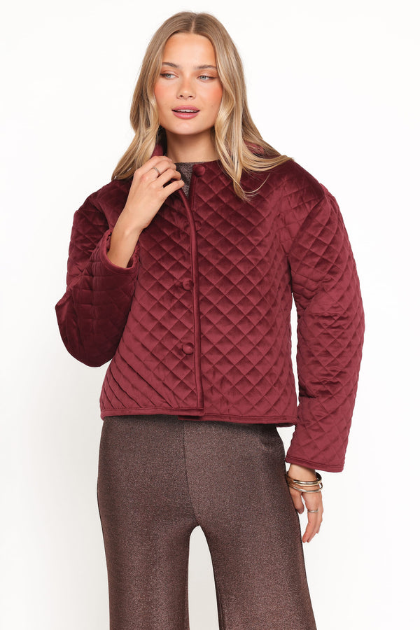 OUTERWEAR Roxanna Quilted Velvet Jacket - Wine