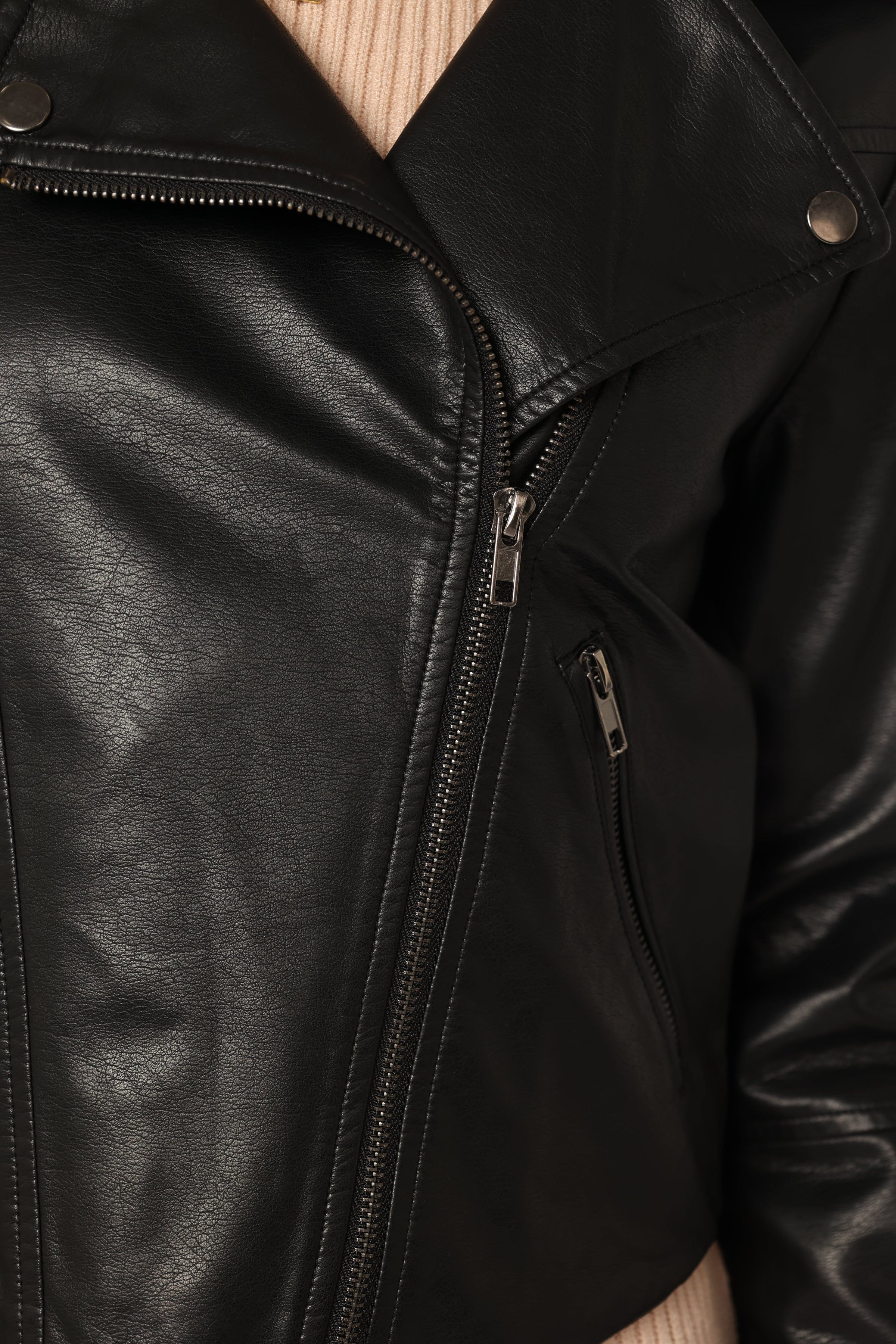 OUTERWEAR @Salem Faux Leather Moto Jacket - Black