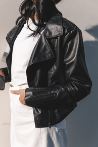 OUTERWEAR @Salem Faux Leather Moto Jacket - Black