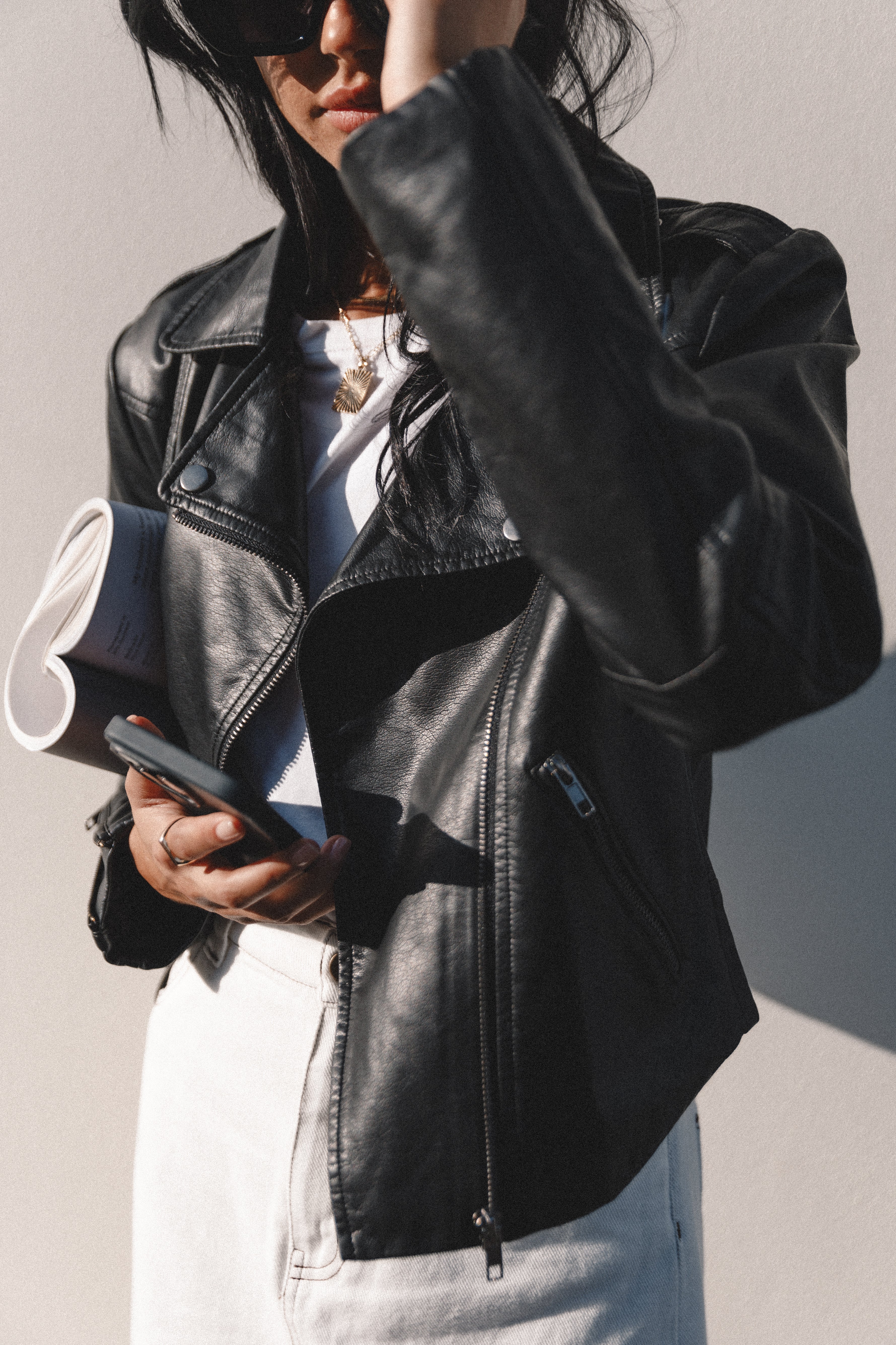 OUTERWEAR @Salem Faux Leather Moto Jacket - Black