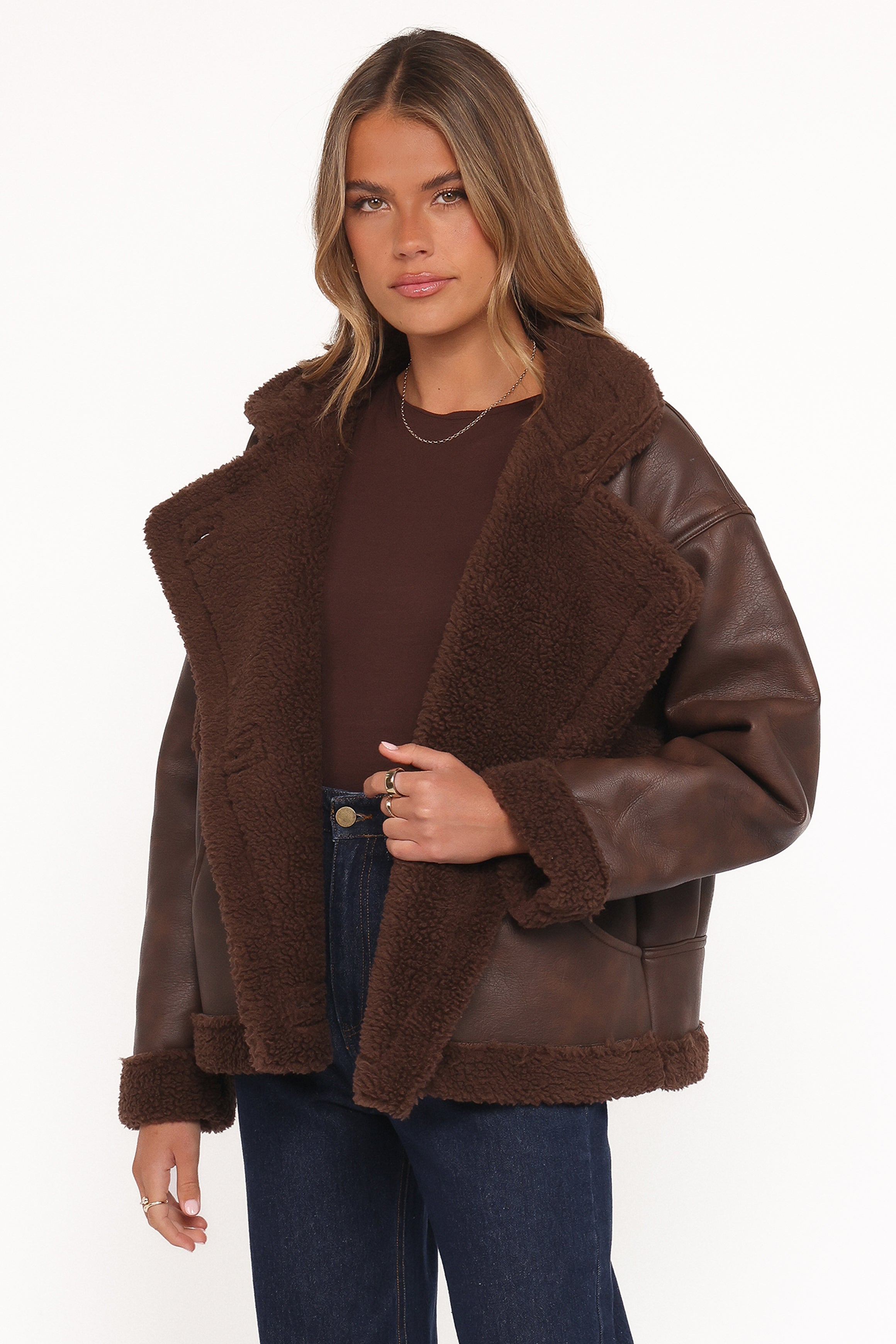 OUTERWEAR Sherpa Car Coat - Chocolate