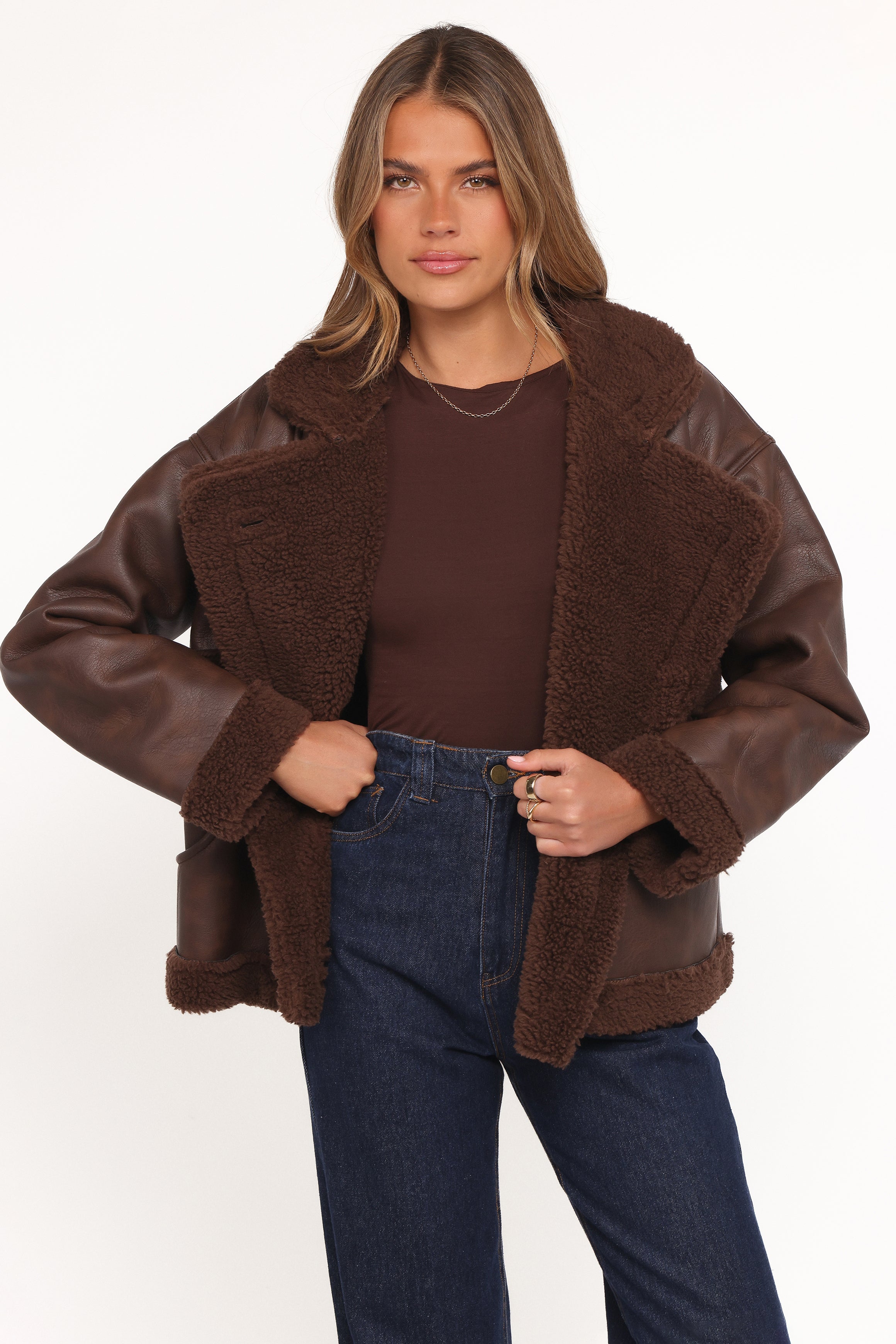 OUTERWEAR Sherpa Car Coat - Chocolate